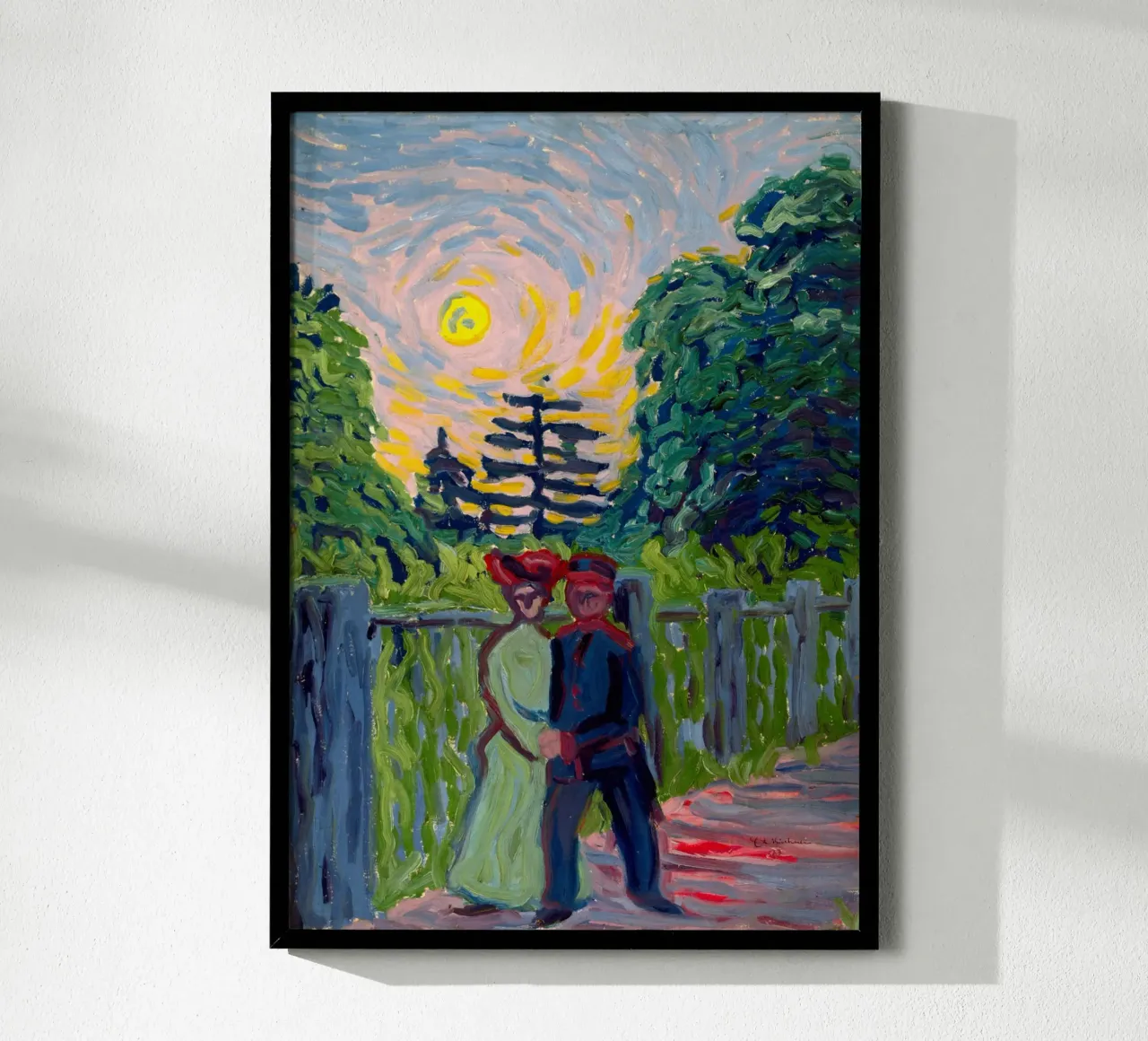 Ernst Ludwig Kirchner - Soldato e cameriera al sorgere del sole poster con telaio in legno da Timeless Artworks