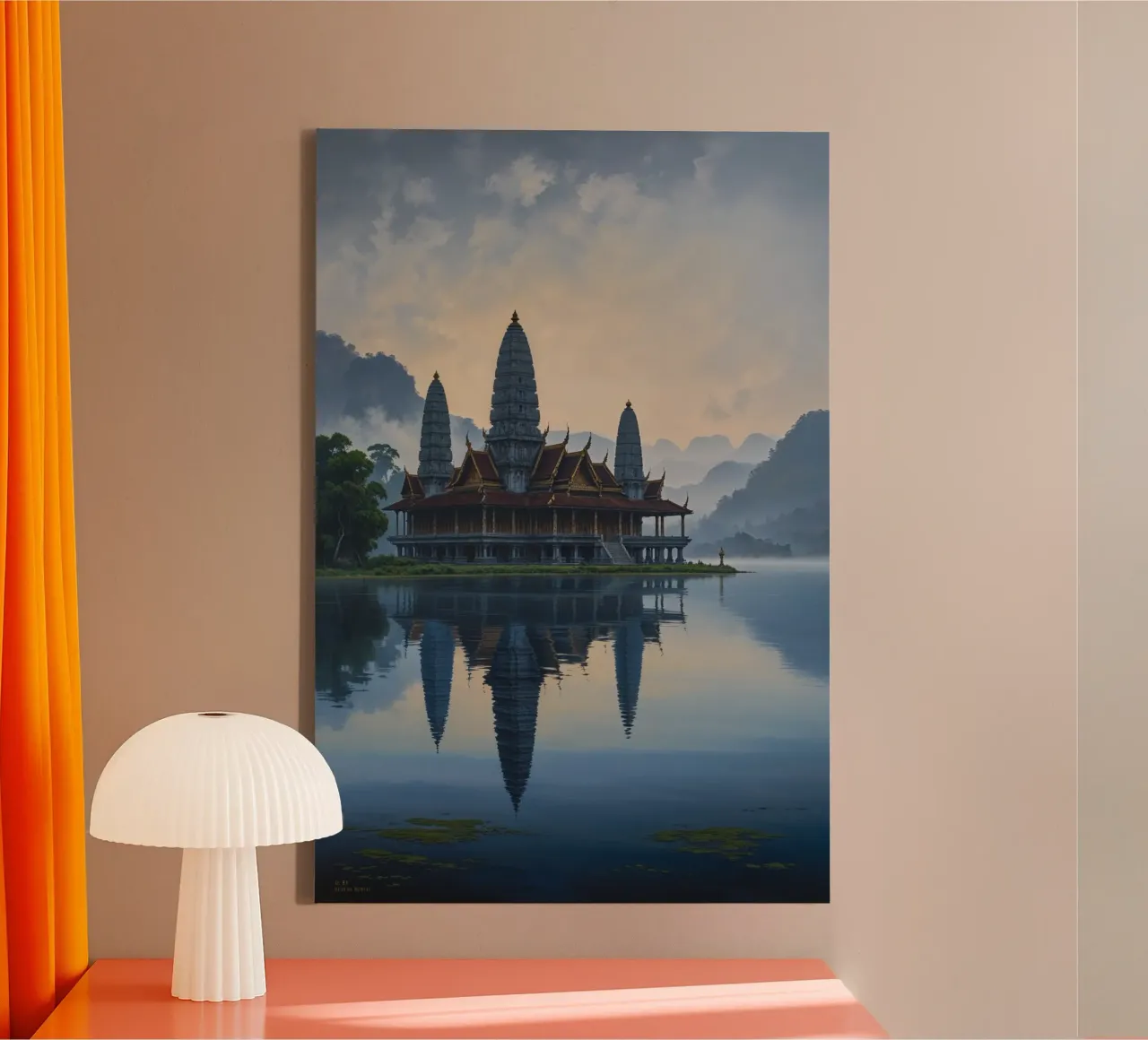 Mystical Ulun Danu Beratan Temple at Sunrise canvas met Baklijst van AlbertKlee