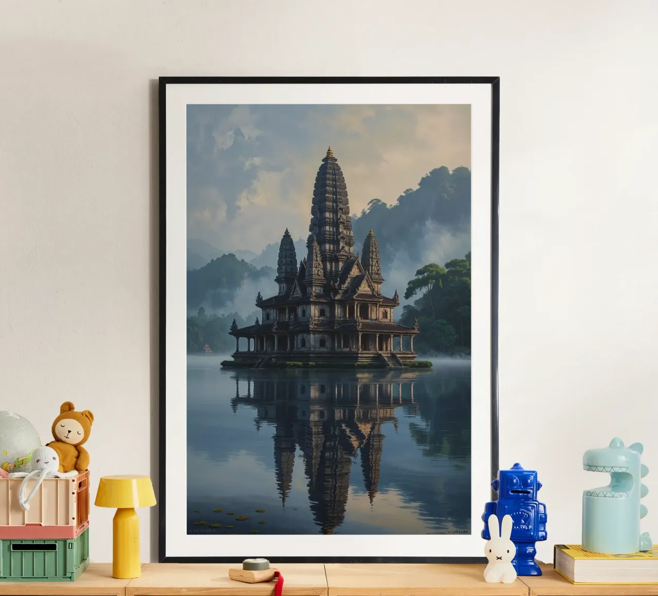 Serene Beauty of Ulun Danu Beratan Temple carta hahnemühle da AlbertKlee