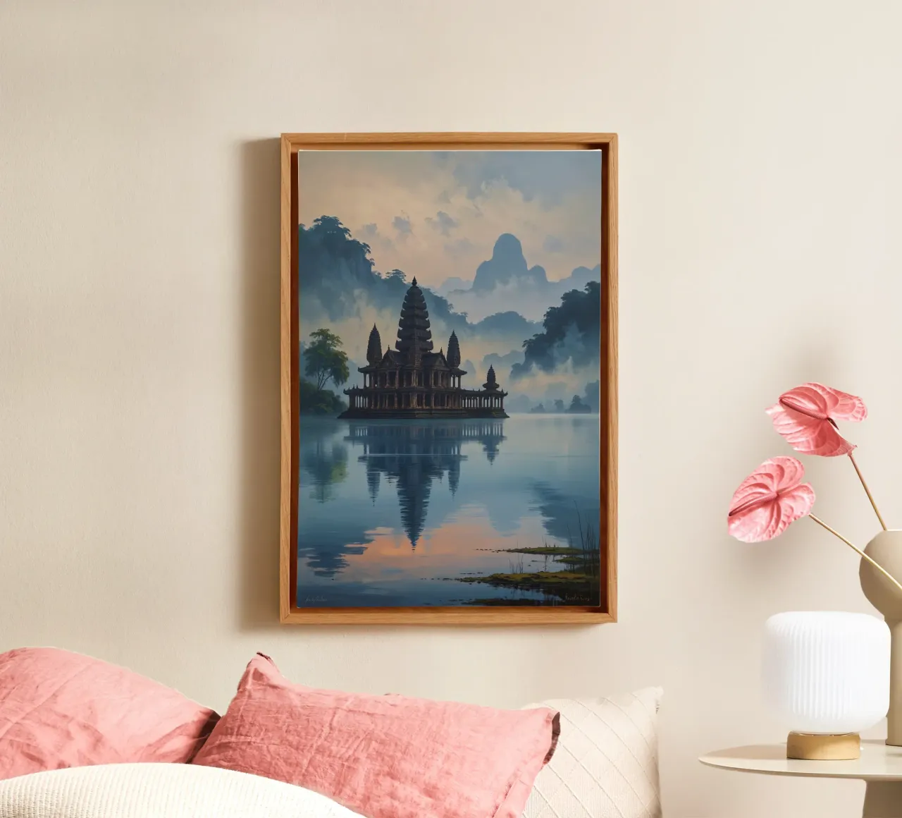 Dreamy Ulun Danu Beratan Temple on Water canvas met Baklijst van AlbertKlee
