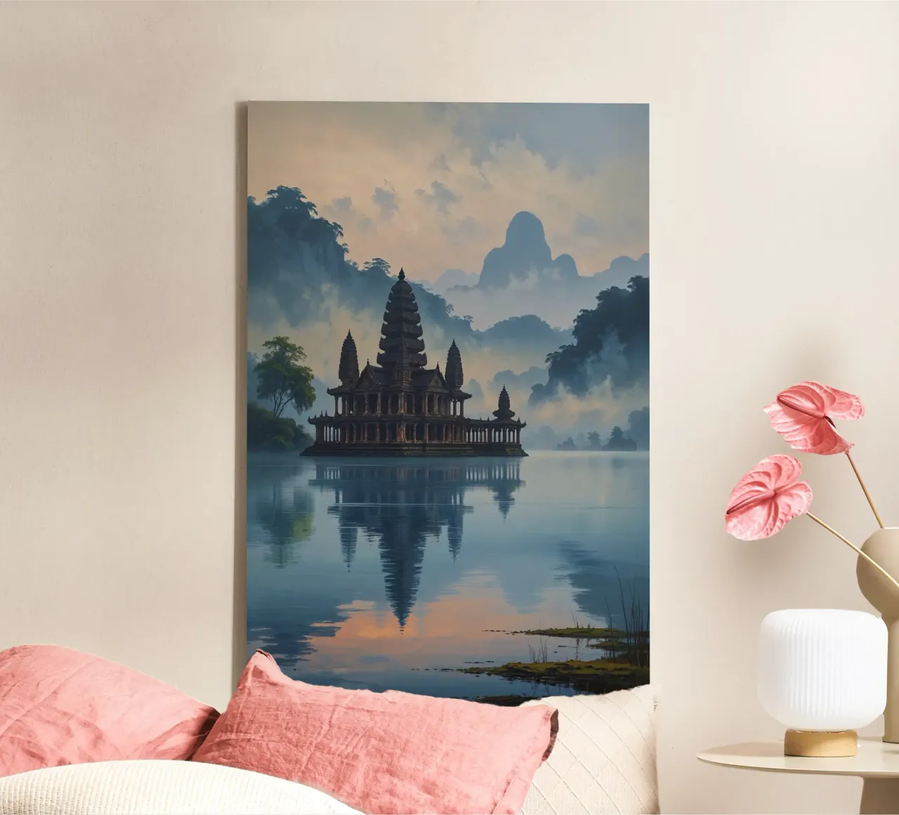 Dreamy Ulun Danu Beratan Temple on Water canvas met Baklijst van AlbertKlee