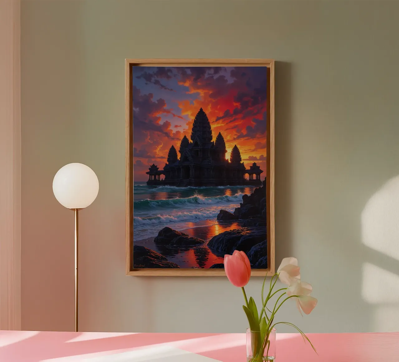 Sunset Serenity at Tanah Lot Temple canvas met Baklijst van AlbertKlee