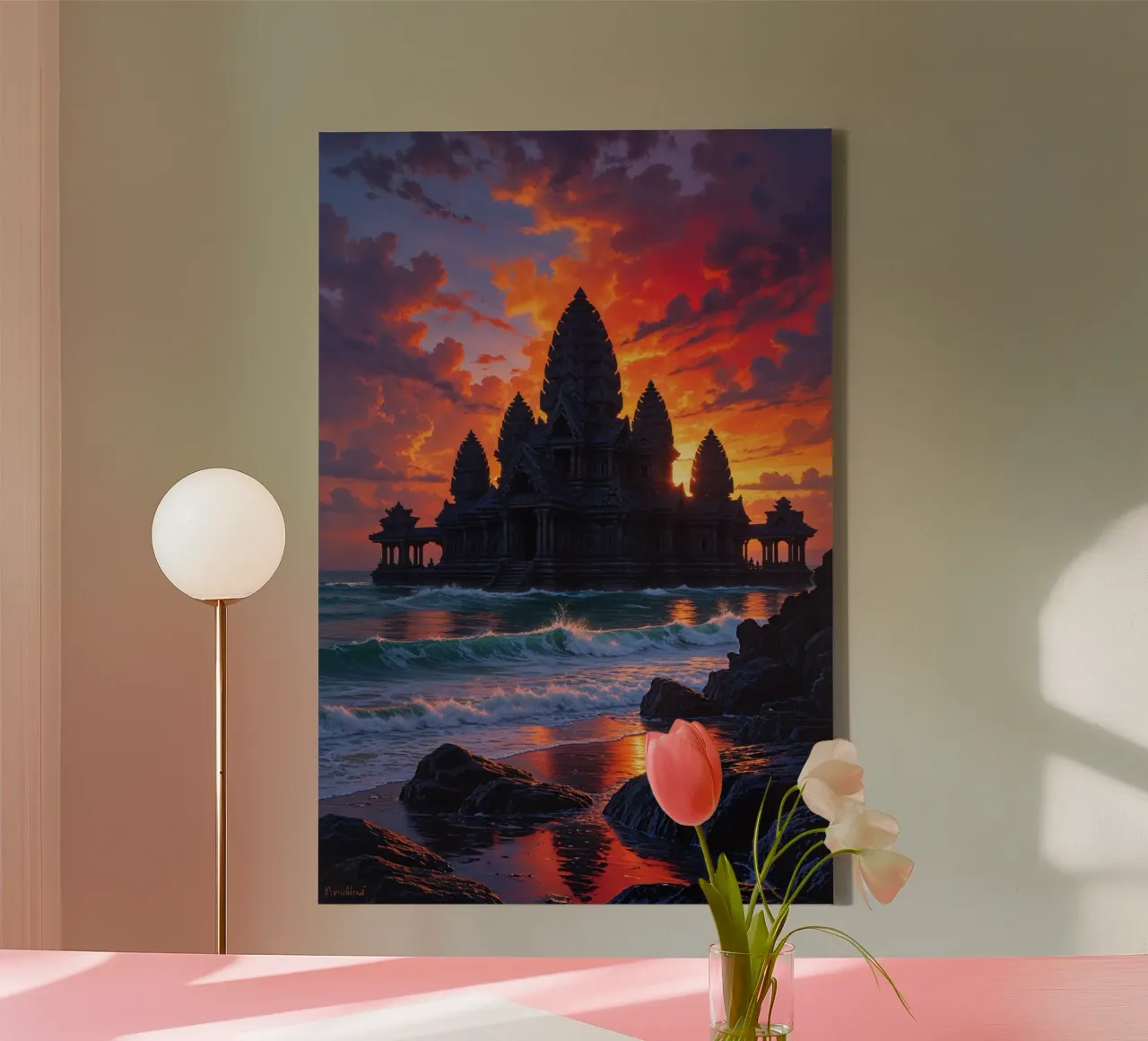 Sunset Serenity at Tanah Lot Temple canvas met Baklijst van AlbertKlee
