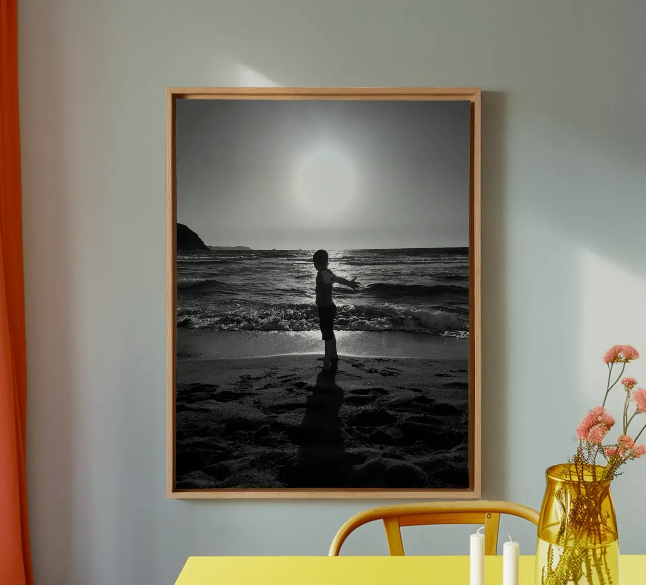 Het kind en de zonsondergang canvas met Baklijst van Massimo Frascogna