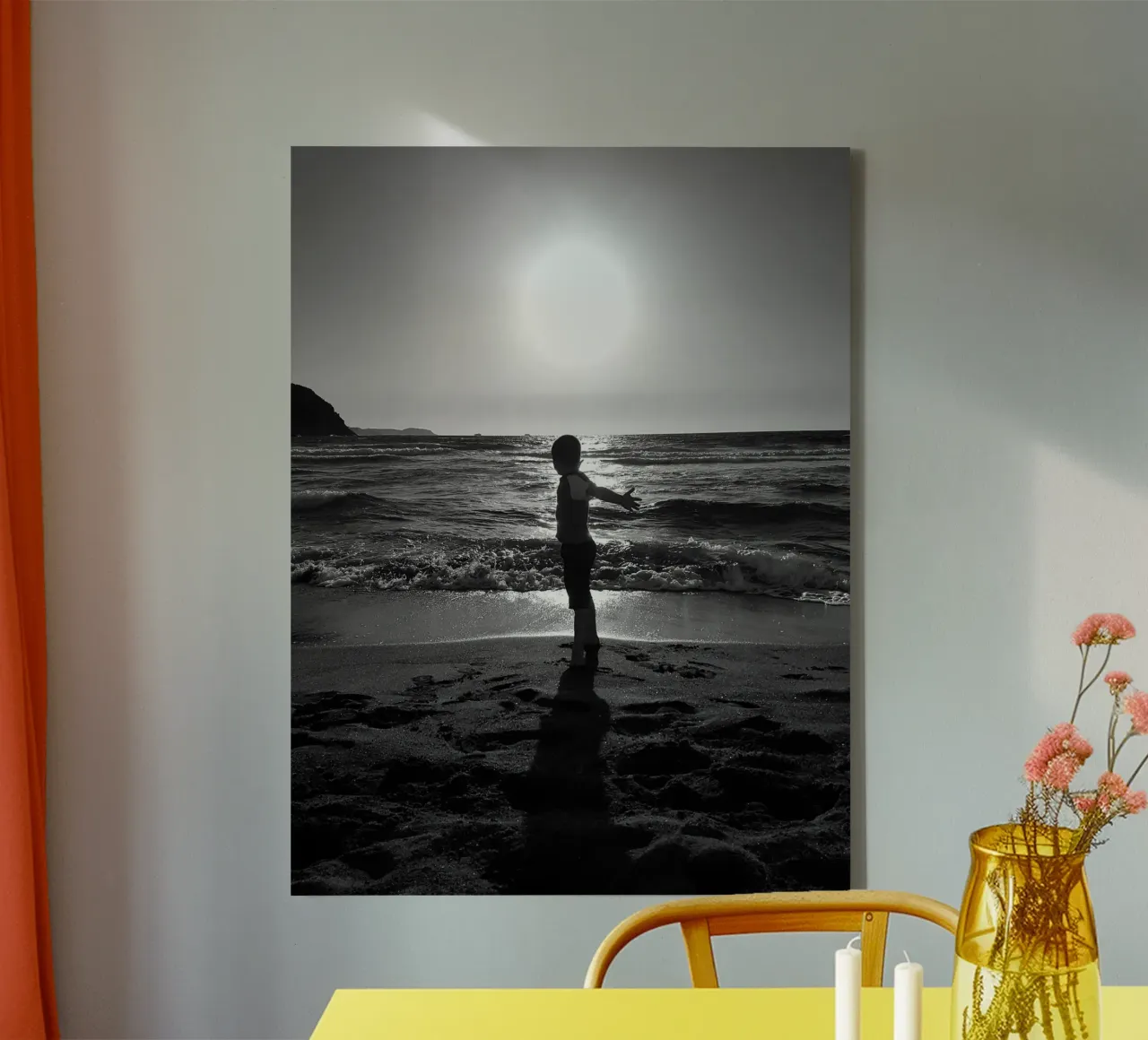 Het kind en de zonsondergang canvas met Baklijst van Massimo Frascogna