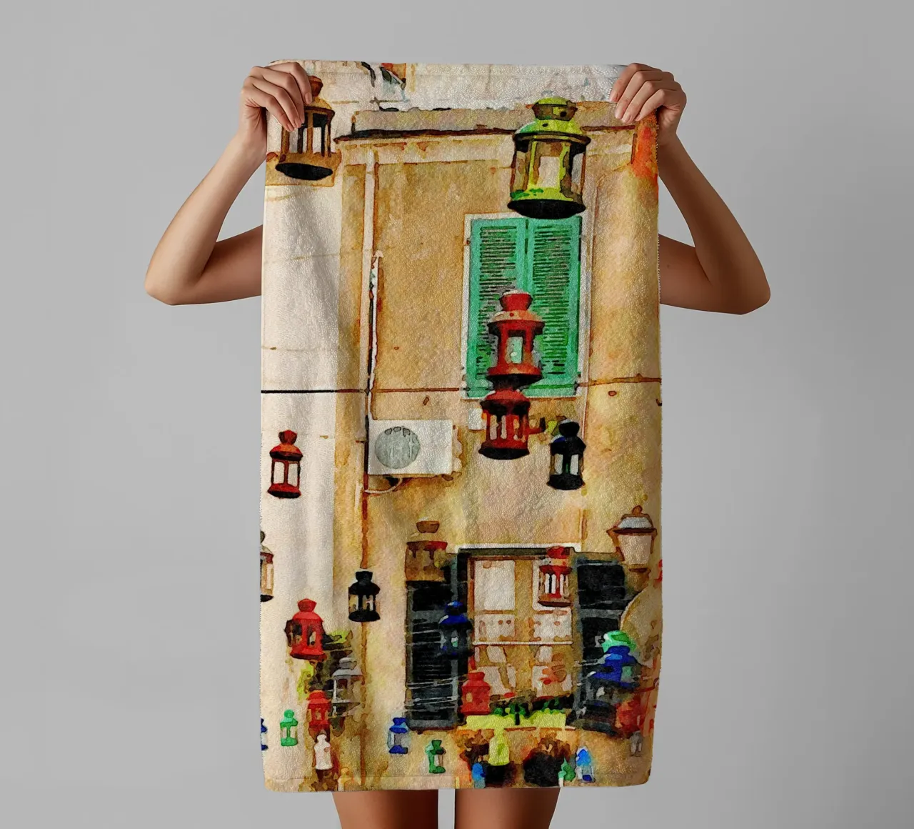 Lanterns and windows towel by Massimo Frascogna