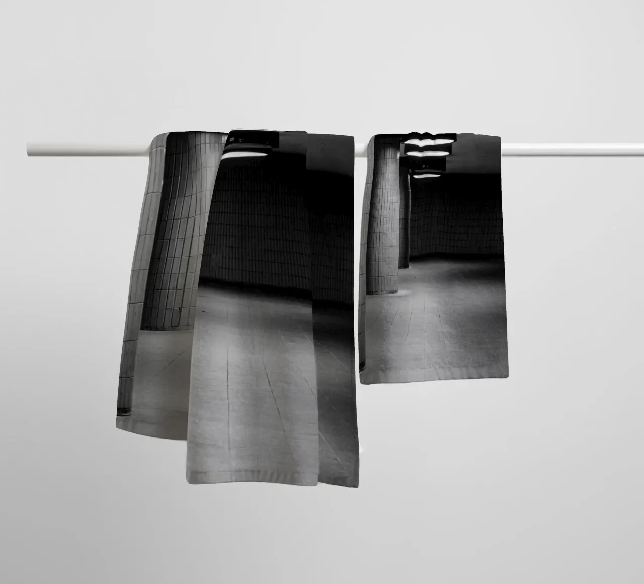 Black and white photo Berlin: Shadow play in a dark tunnel towel by Bold and Retro