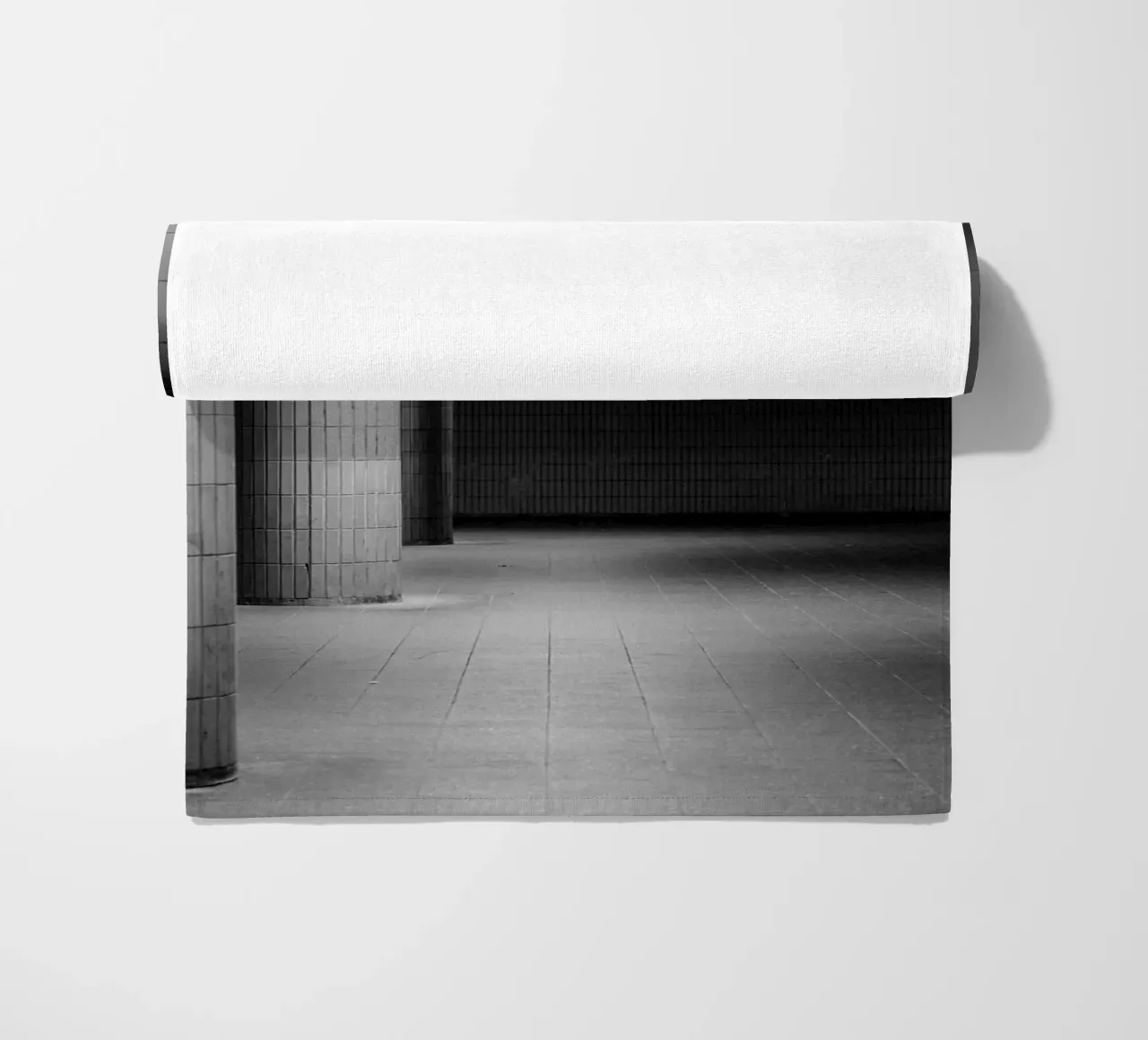 Black and white photo Berlin: Shadow play in a dark tunnel beach towel by Bold and Retro
