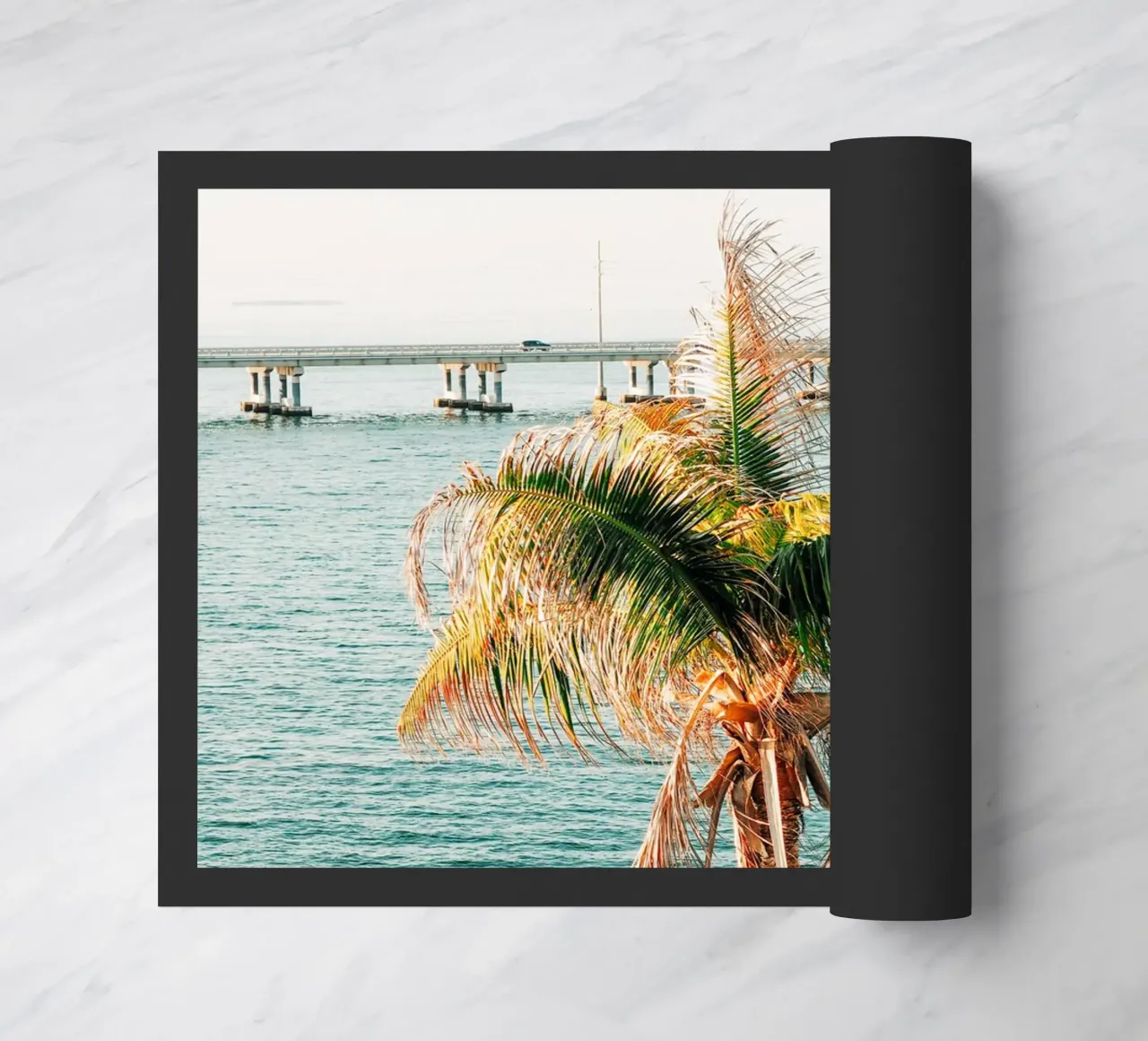 Florida Keys, palmier tropical - vue sur l'océan et le pont paillasson de Bold and Retro