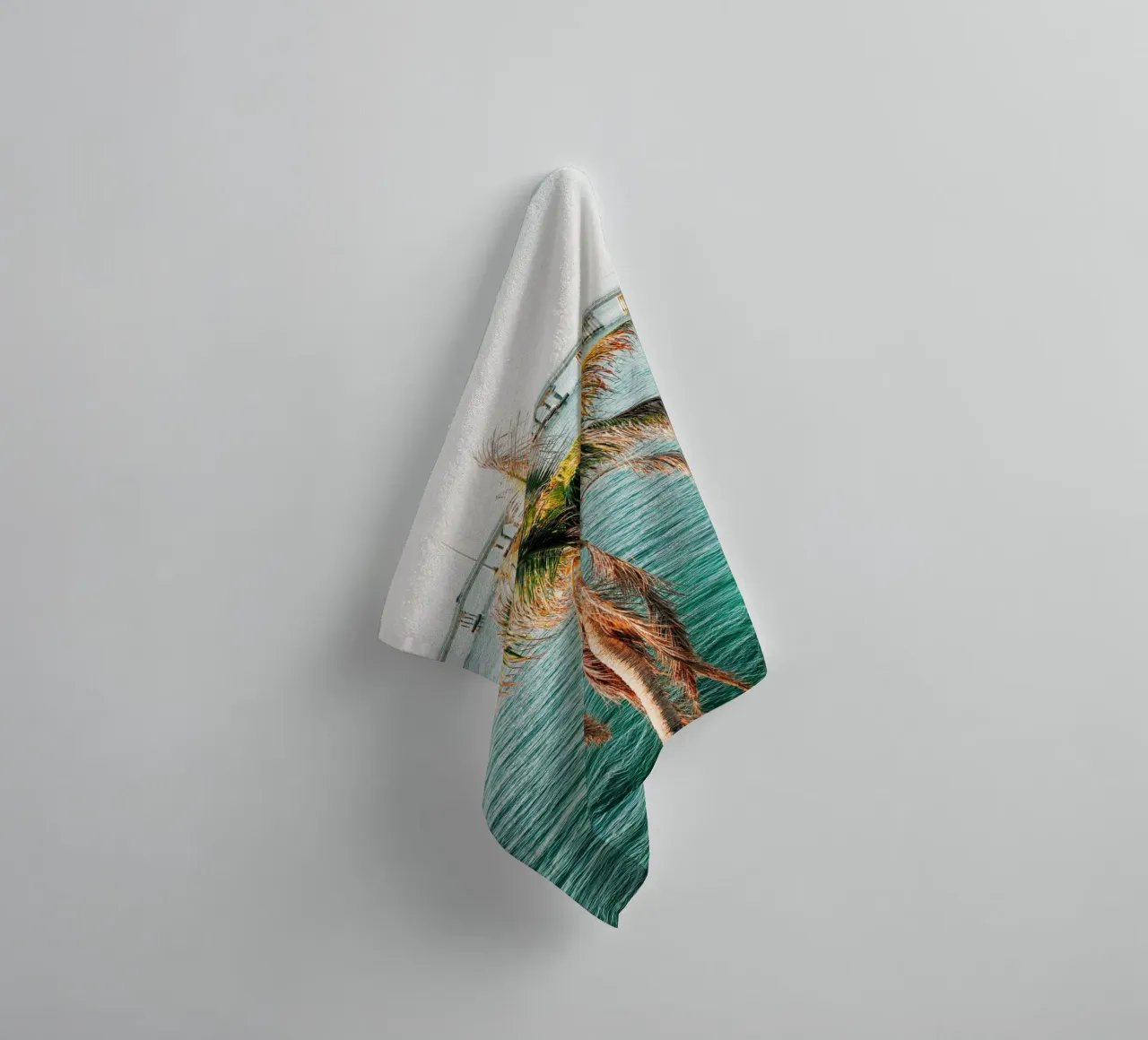 Florida Keys, Tropical Palm - View over ocean and bridge towel by Bold and Retro