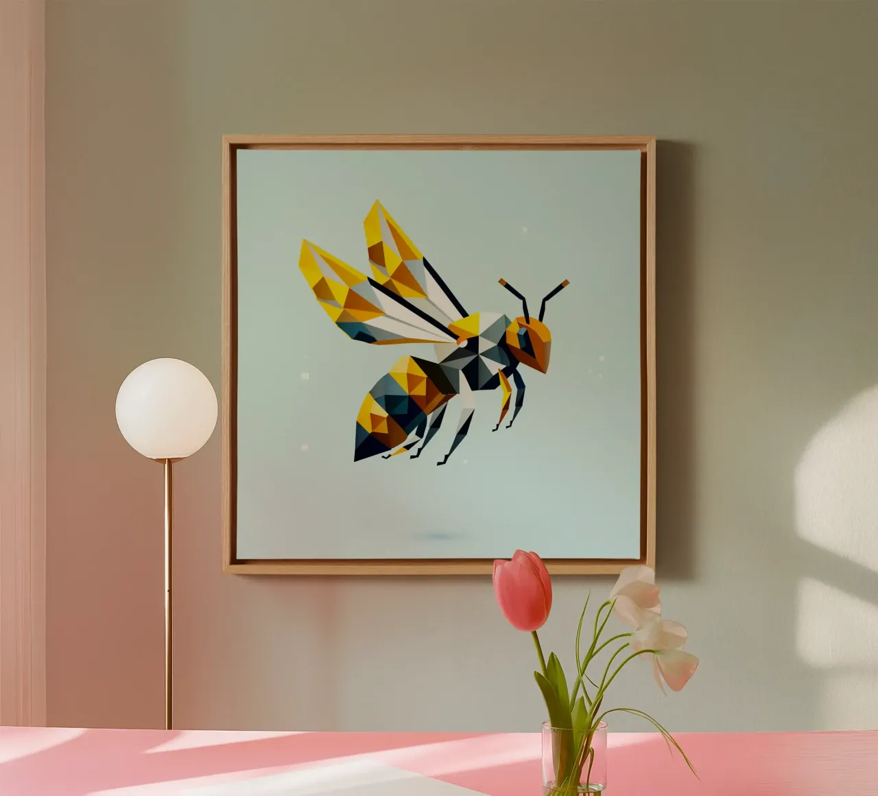Geometric bee - A masterpiece of polygon art canvas with Floater frame by namosh