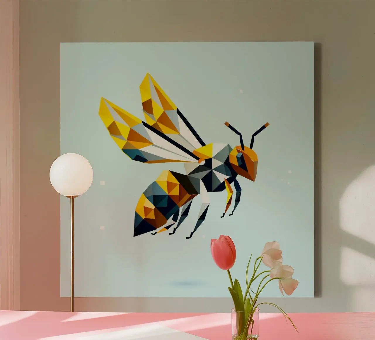 Geometric bee - A masterpiece of polygon art canvas with Floater frame by namosh