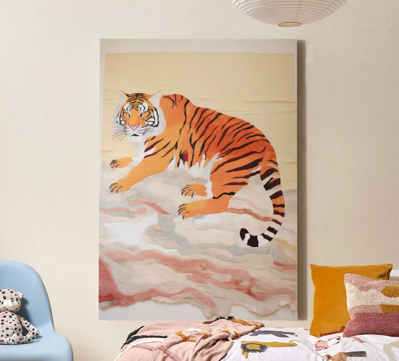 Tijgerprint, Abstract Wildlife Pastel Muurkunst, Dierenkunst canvas met Baklijst van Boheme