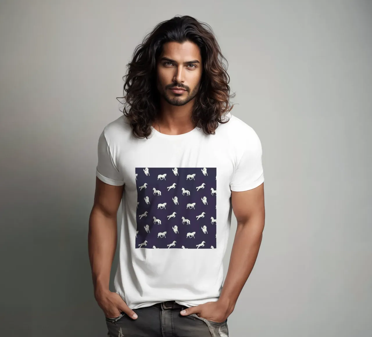 Horse print (Navy slate) t-shirt da Jacqueline Maldonado