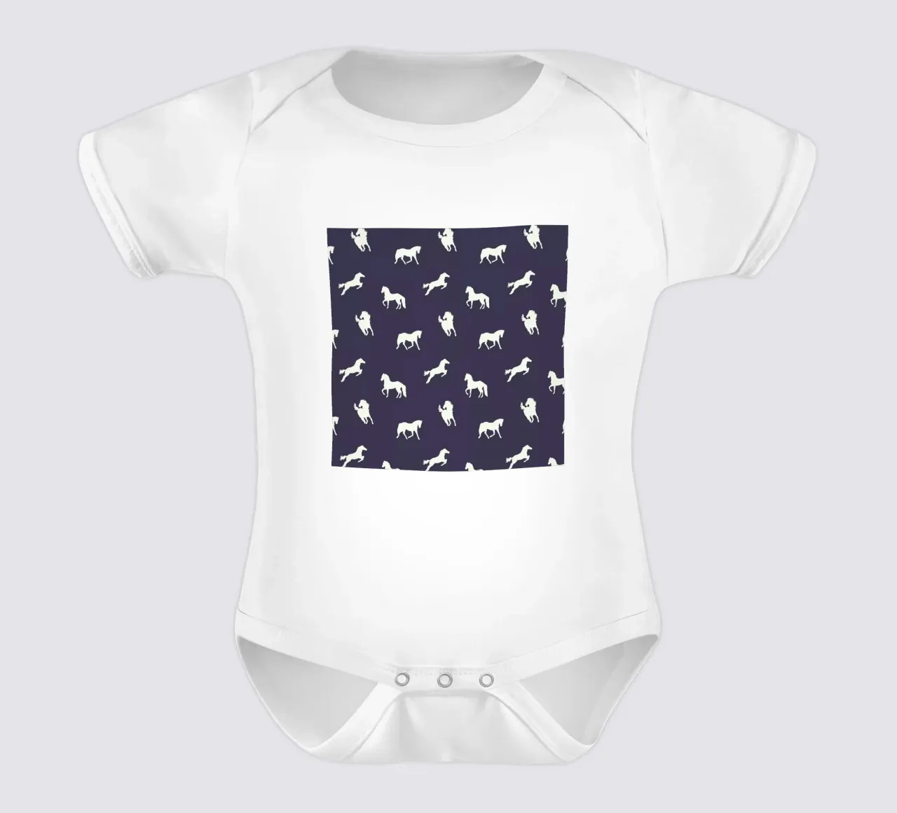Horse print (Navy slate) short-sleeve baby romper by Jacqueline Maldonado