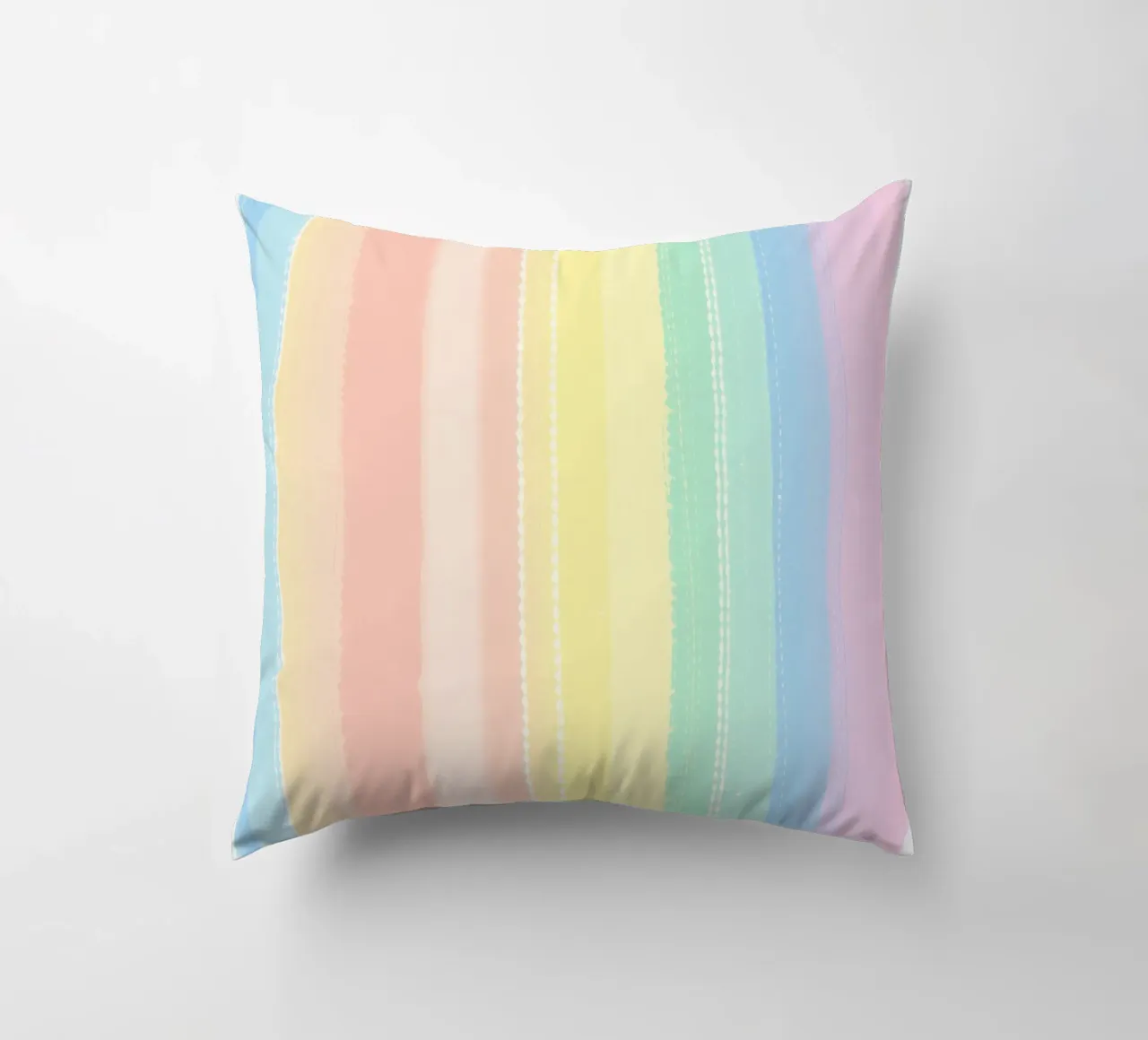 Soft pastel stripes create a calming visual effect decorative cushion by DesignDoodle