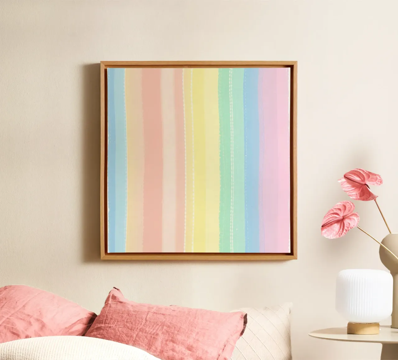 Soft pastel stripes create a calming visual effect canvas by DesignDoodle