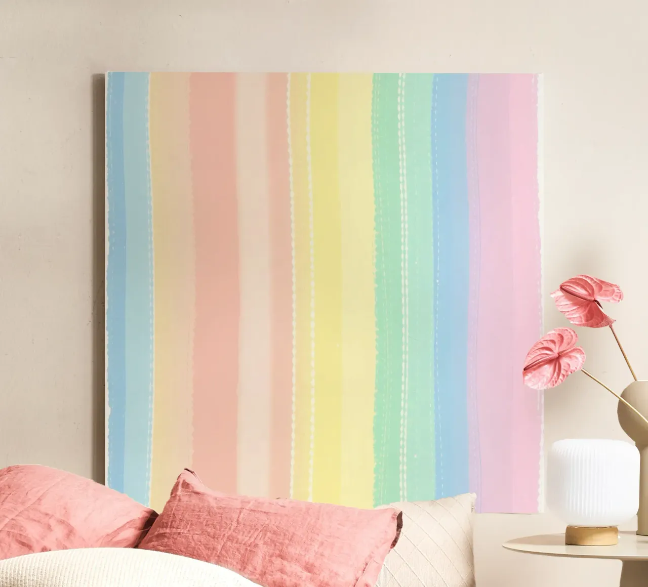 Soft pastel stripes create a calming visual effect canvas by DesignDoodle