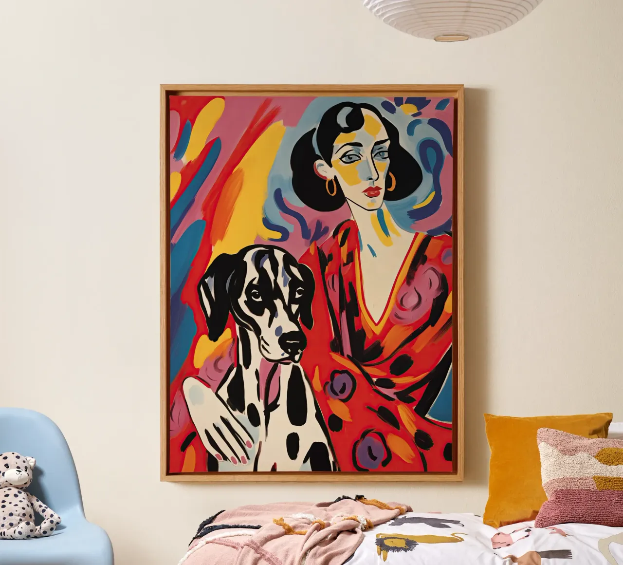Hond-Vrouw met Dalmatiër | Expressionistisch schilderij canvas met Baklijst van Autofocus
