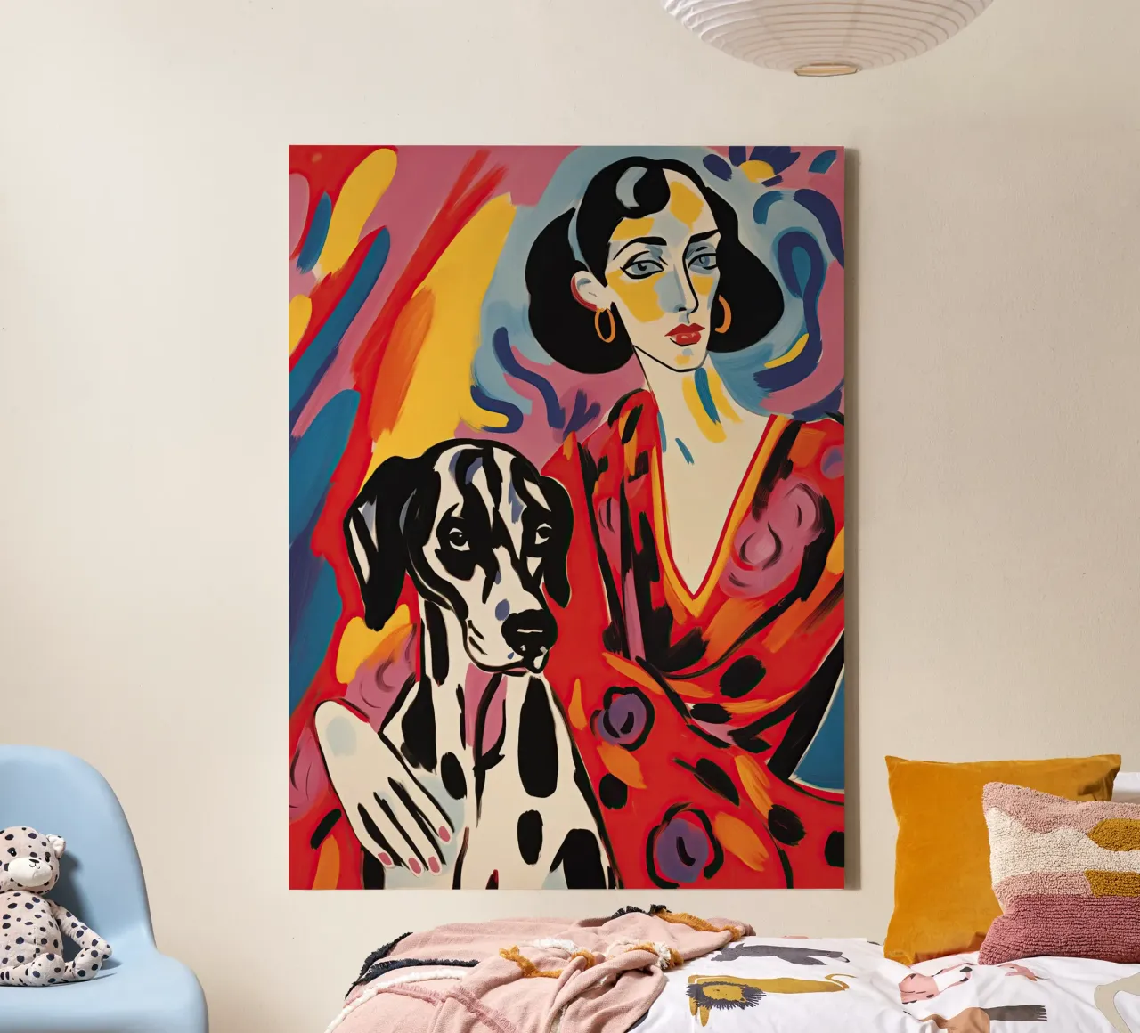 Hond-Vrouw met Dalmatiër | Expressionistisch schilderij canvas met Baklijst van Autofocus
