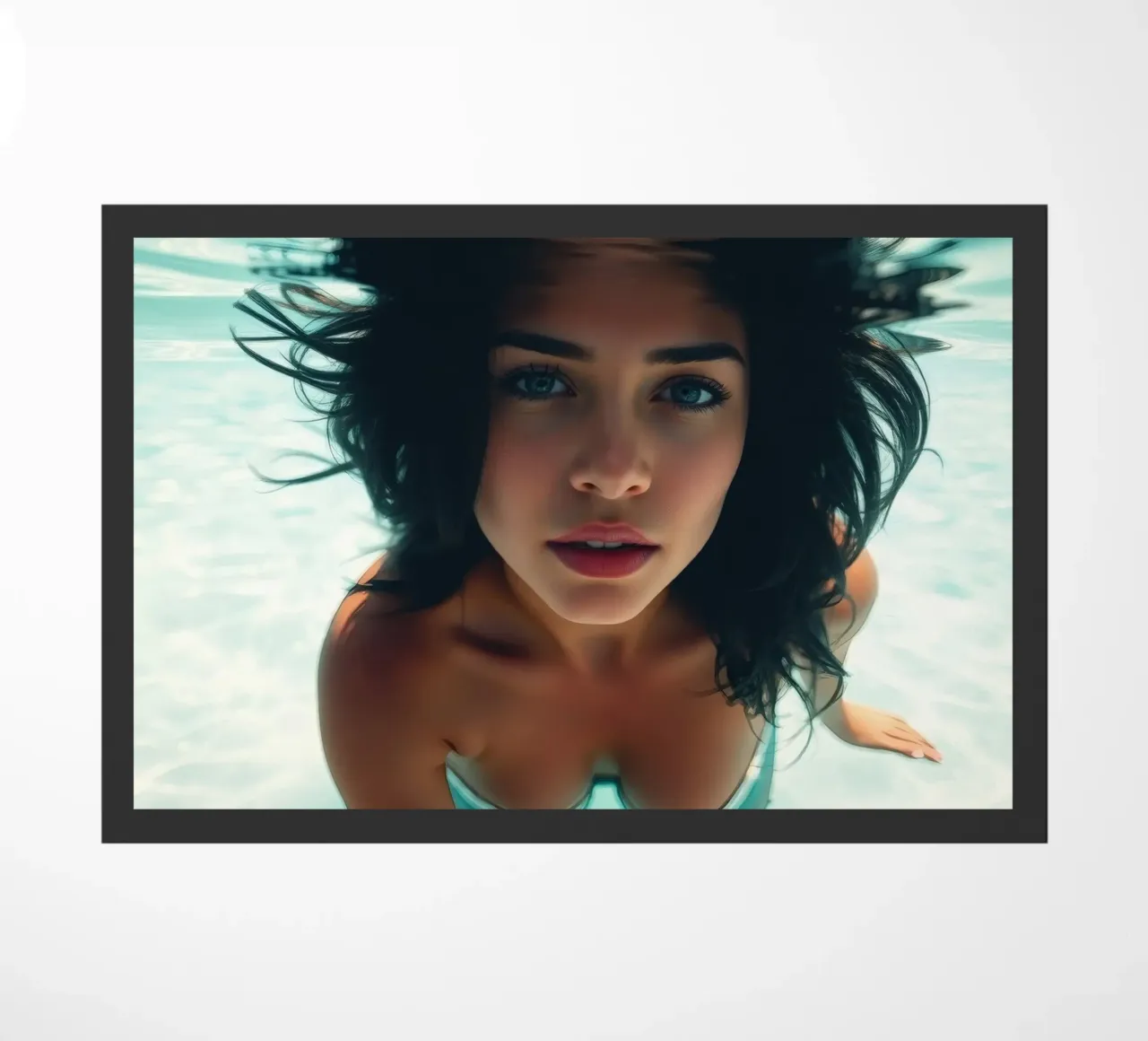 Donna che nuota sott'acqua in una piscina trasparente zerbino da DesignDoodle