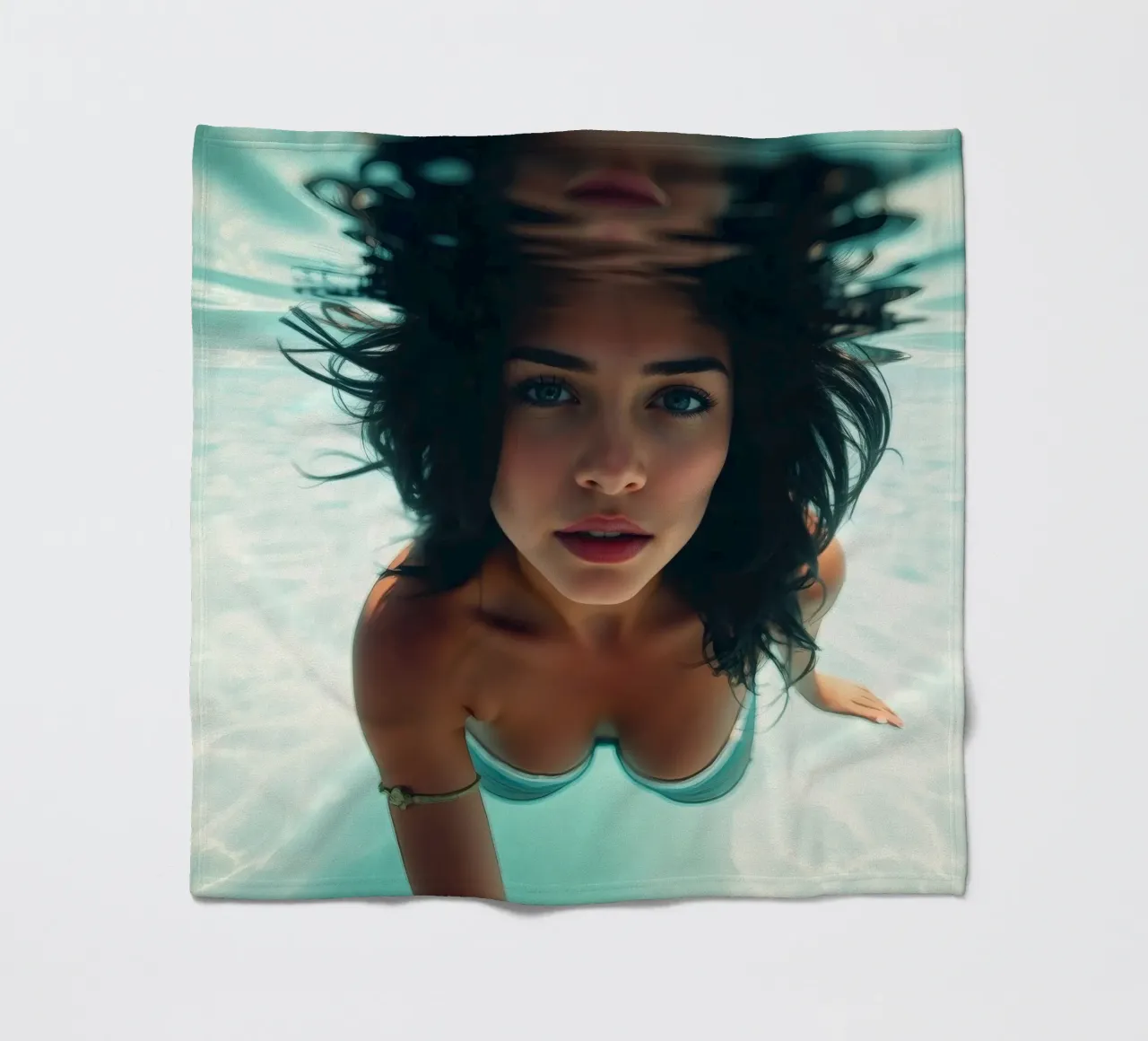 Donna che nuota sott'acqua in una piscina trasparente coperta in pile da DesignDoodle