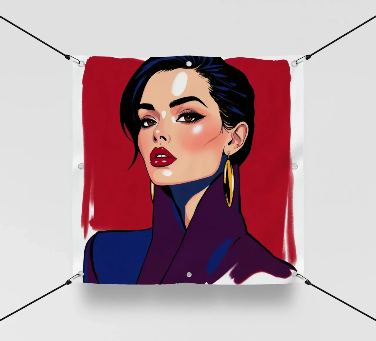 Ritratto elegante di una donna con trucco e accessori audaci telo in pvc da DesignDoodle