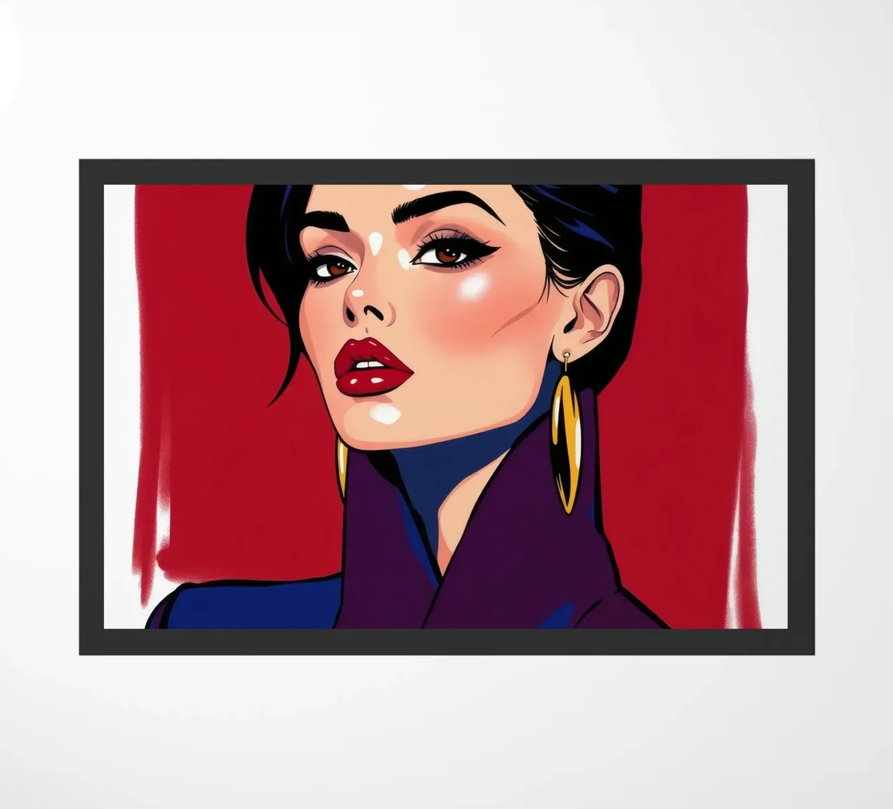 Ritratto elegante di una donna con trucco e accessori audaci zerbino da DesignDoodle