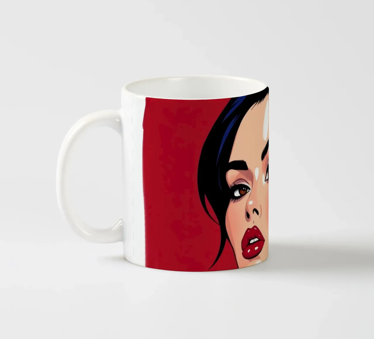 Ritratto elegante di una donna con trucco e accessori audaci tazza in ceramica da DesignDoodle