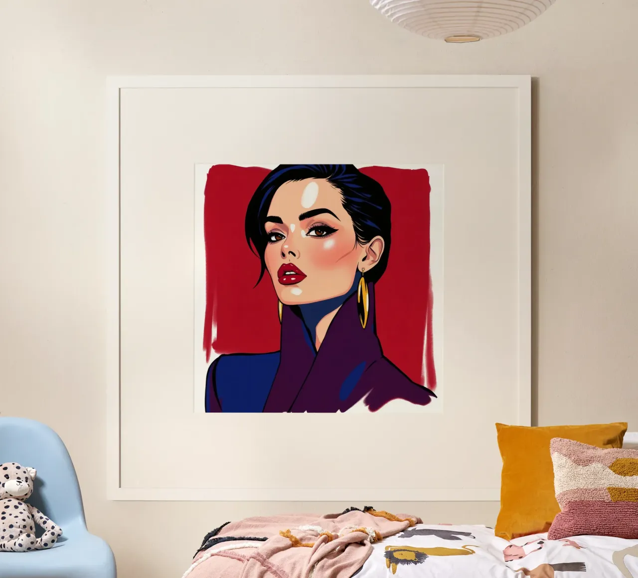Ritratto elegante di una donna con trucco e accessori audaci poster da DesignDoodle