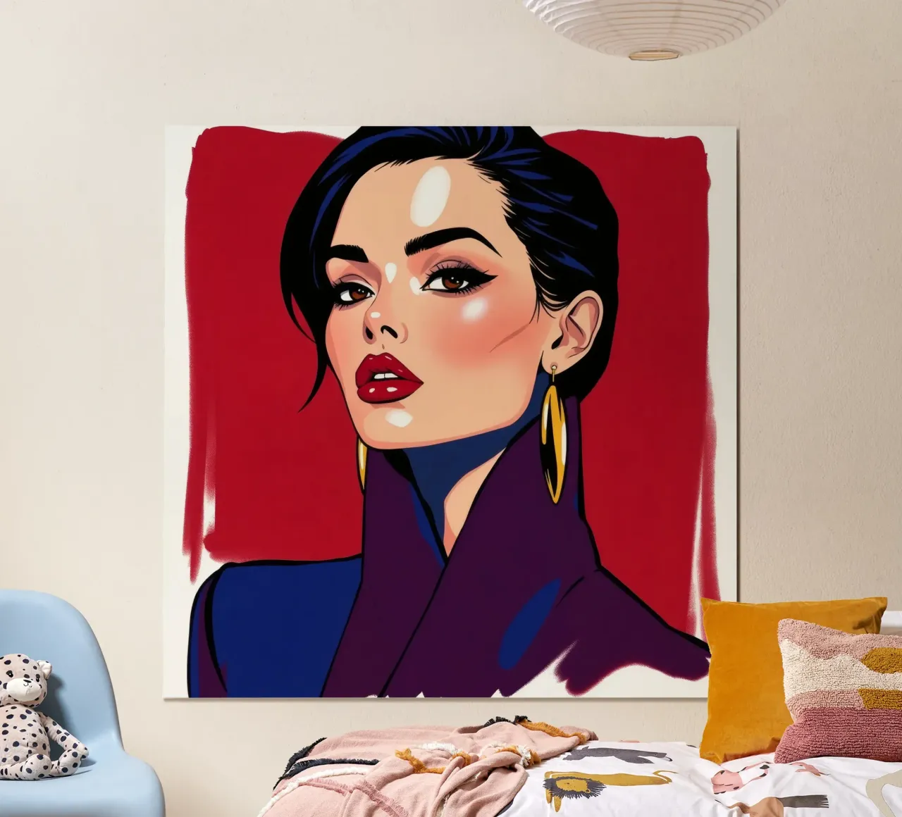 Ritratto elegante di una donna con trucco e accessori audaci poster da DesignDoodle