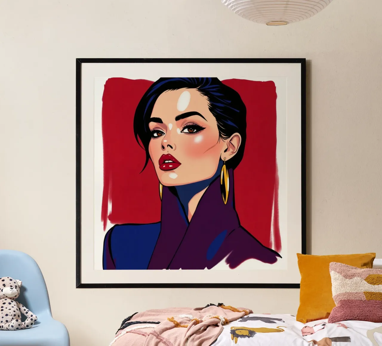 Ritratto elegante di una donna con trucco e accessori audaci poster da DesignDoodle