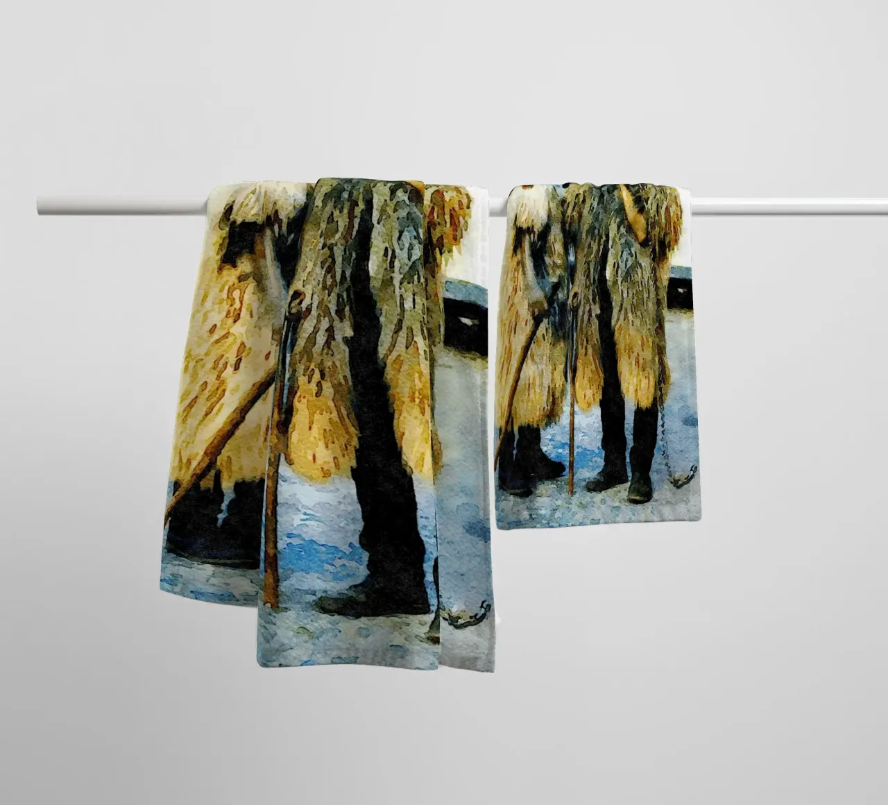 Masks from Sardinia towel by Massimo Frascogna