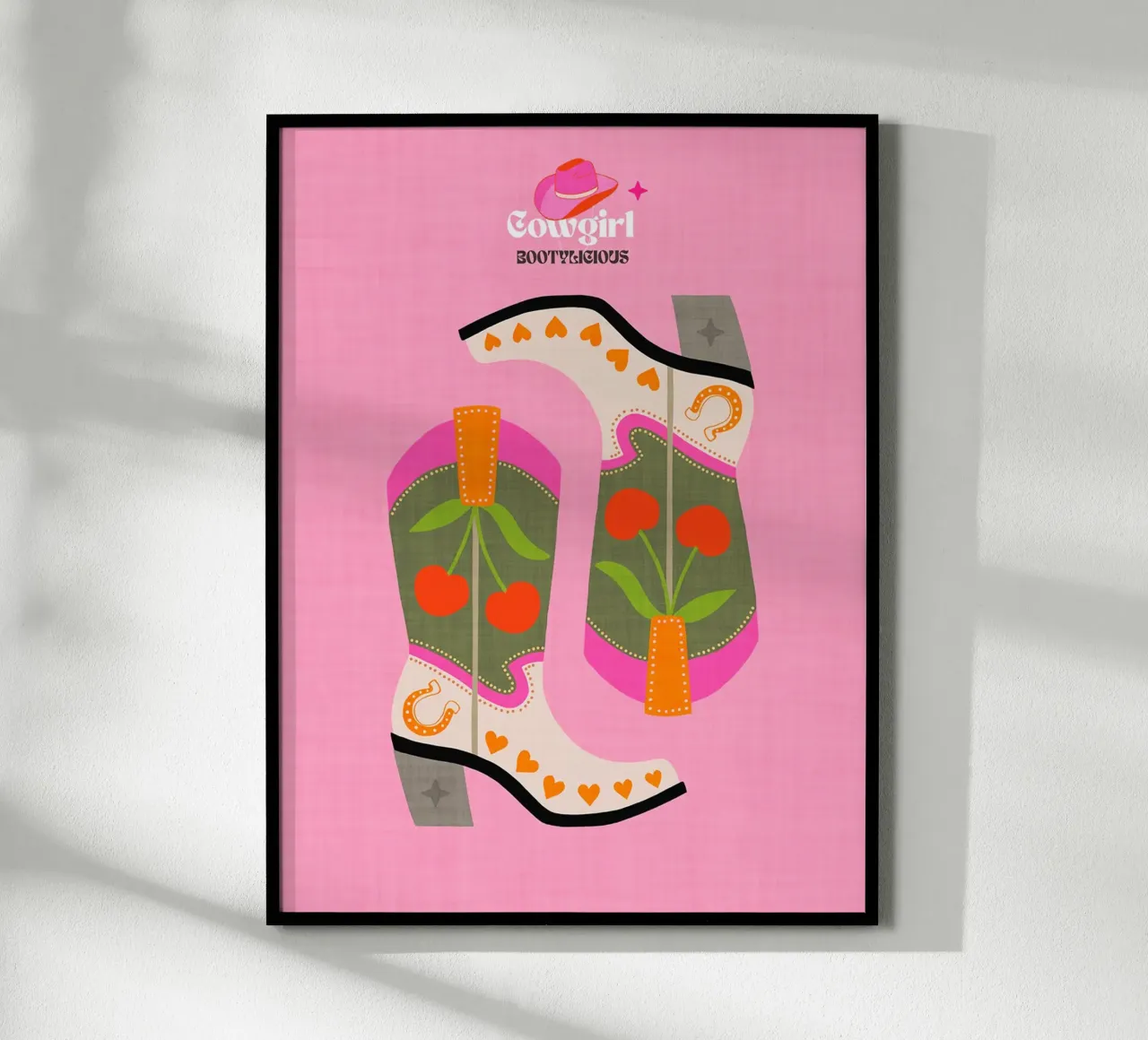 Botas vaqueras Wild West Cherry poster con marco de aluminio de Dominique Vari
