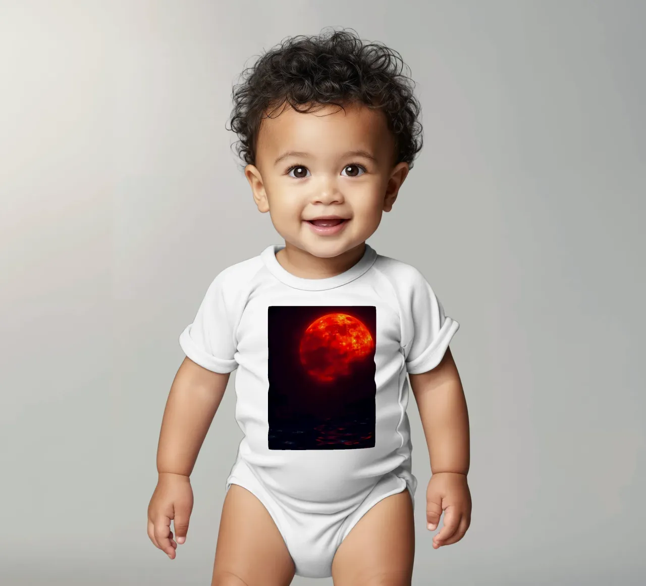 Moon reflects on dark water during a celestial event short-sleeve baby romper by DesignDoodle