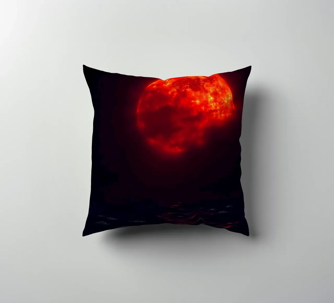 Moon reflects on dark water during a celestial event decorative cushion by DesignDoodle