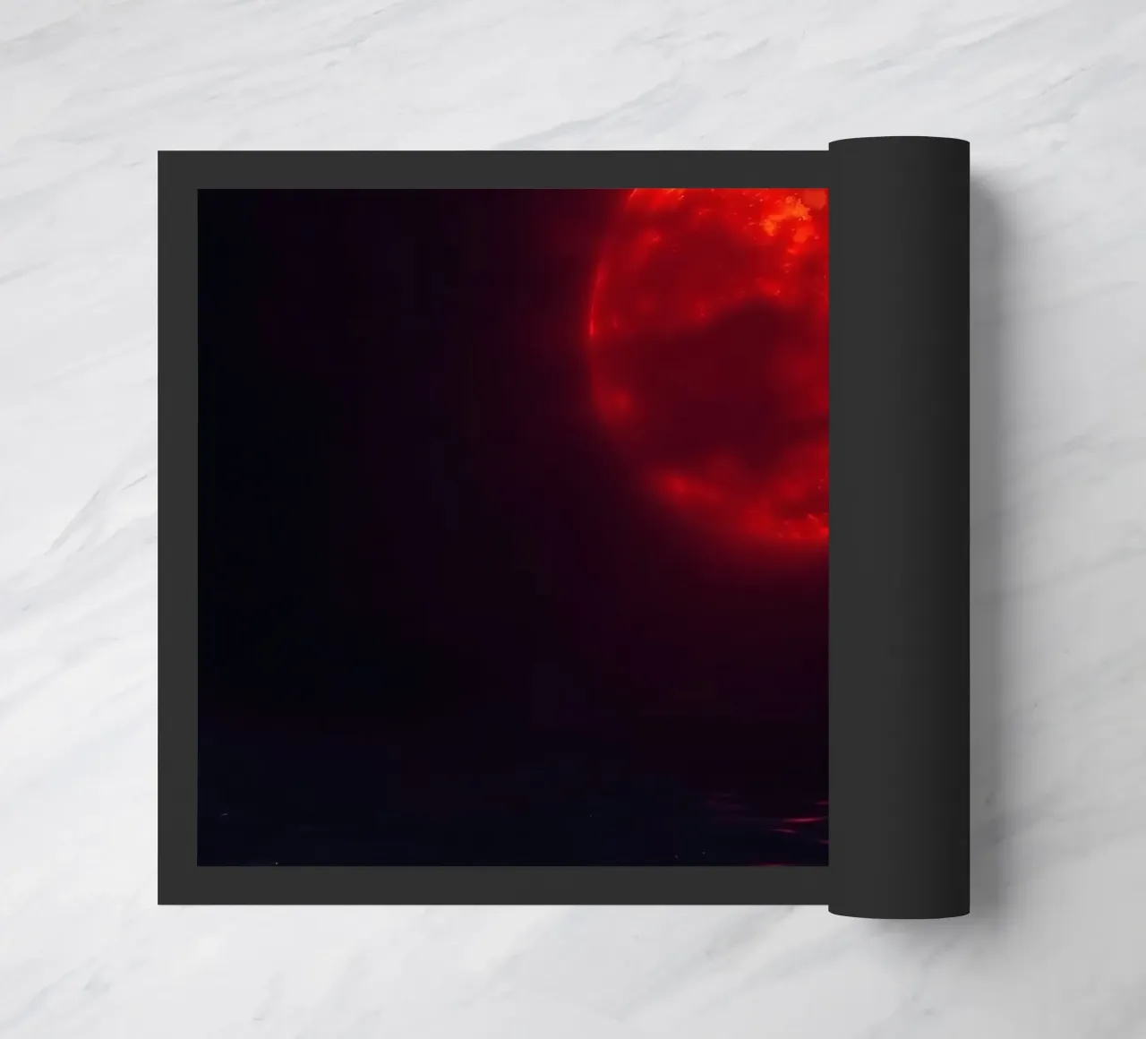 Moon reflects on dark water during a celestial event doormat by DesignDoodle
