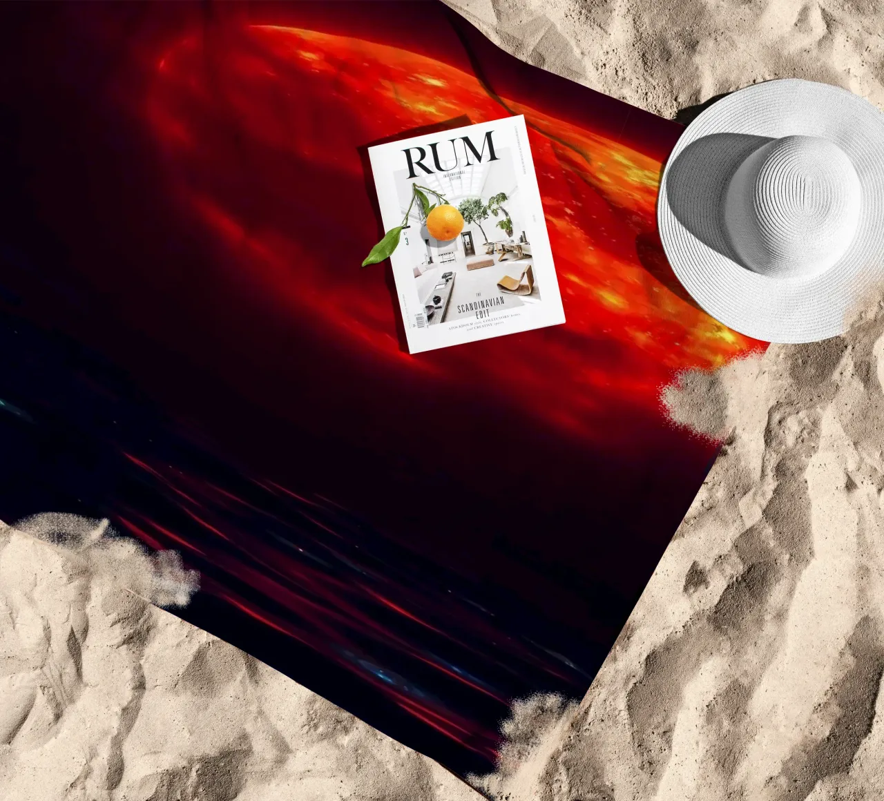 Moon reflects on dark water during a celestial event beach towel by DesignDoodle