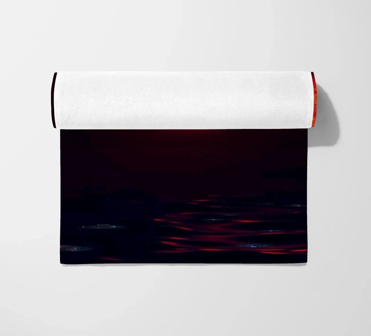 Moon reflects on dark water during a celestial event beach towel by DesignDoodle