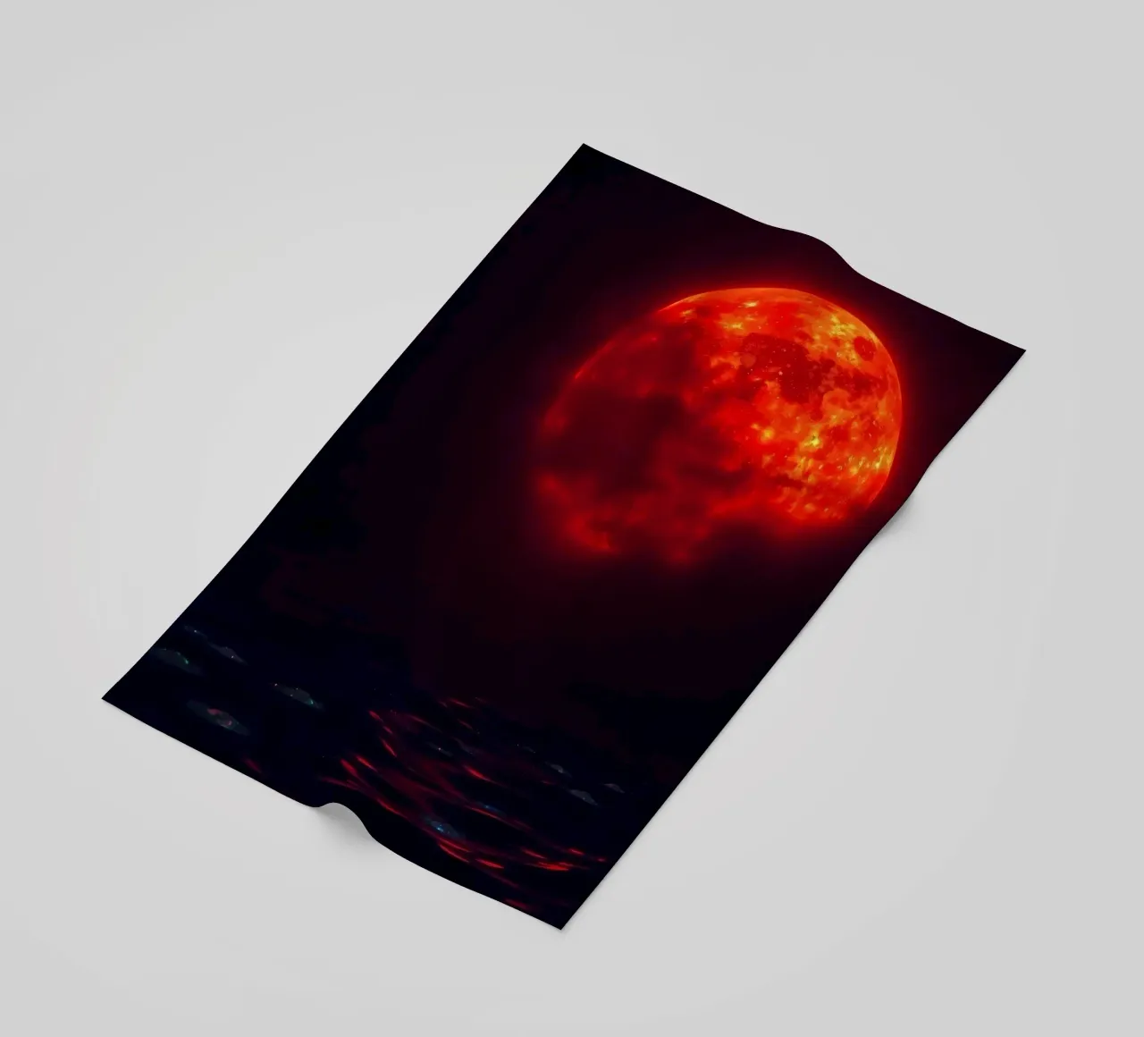 Moon reflects on dark water during a celestial event beach towel by DesignDoodle
