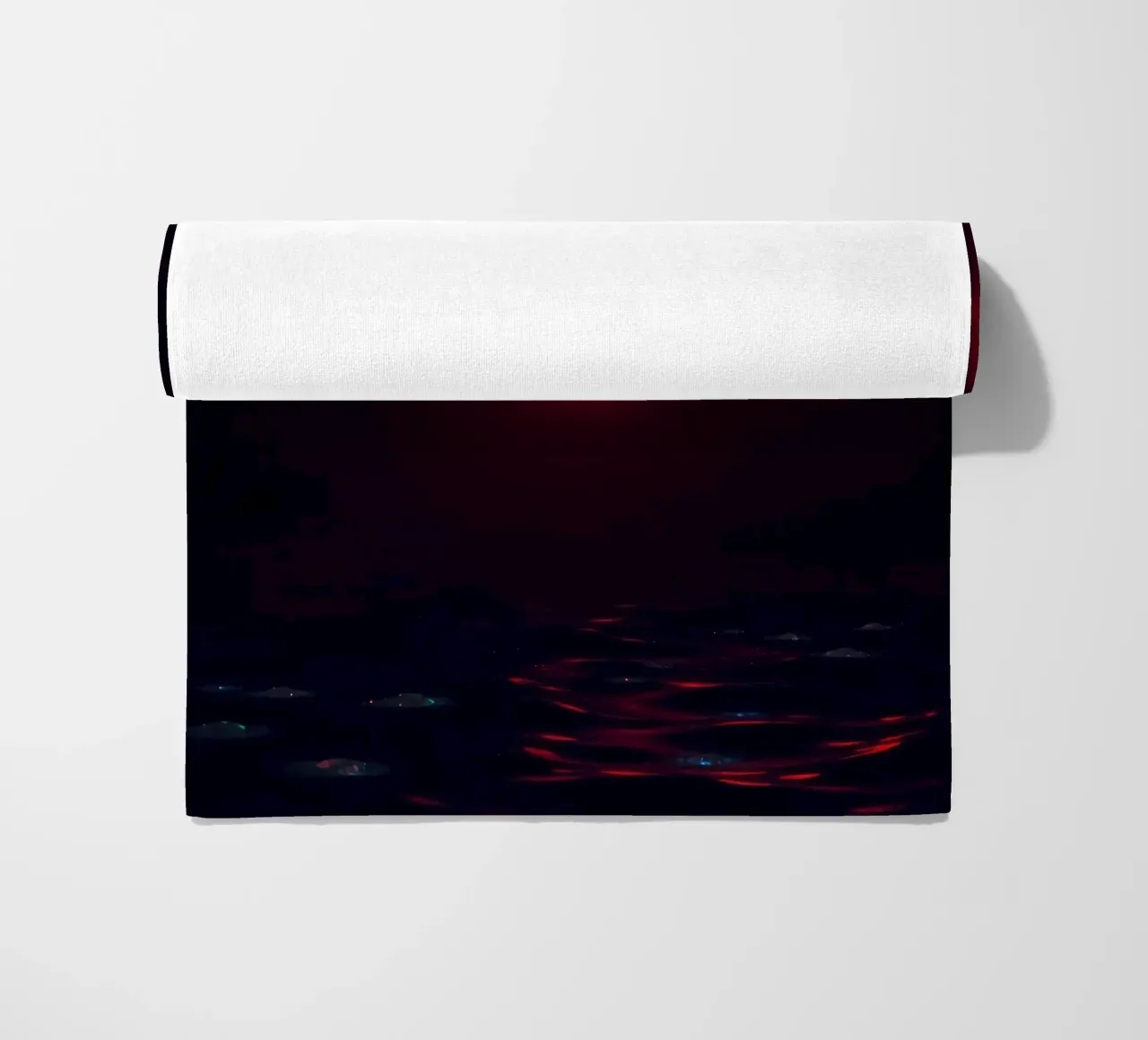 Moon reflects on dark water during a celestial event beach towel by DesignDoodle