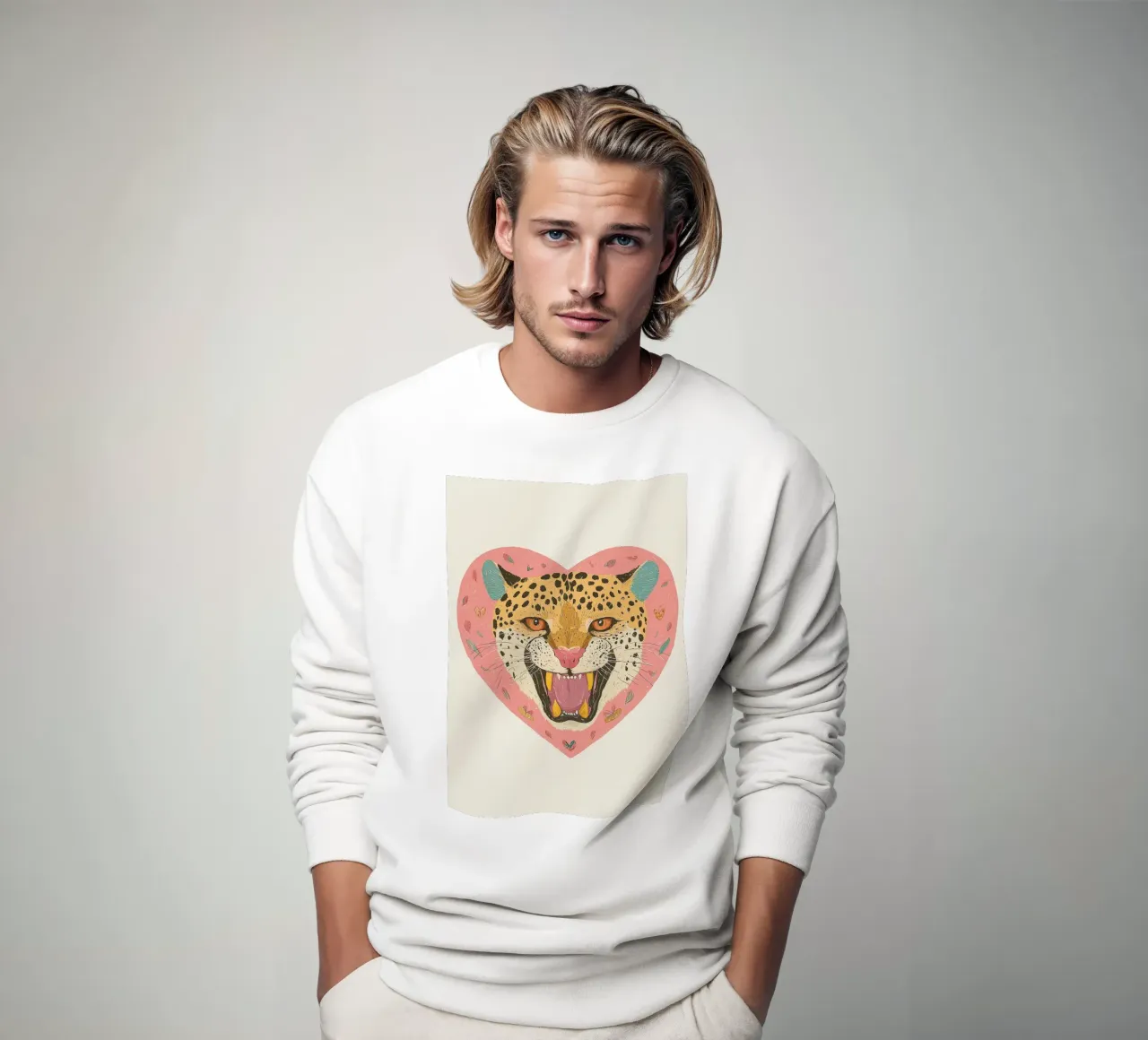 Impresión de moda, leopardo salvaje, impresión de corazón, arte moderno de pared sudadera de Boheme
