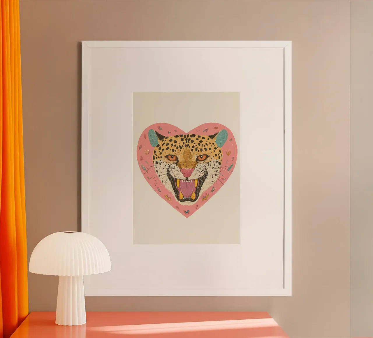 Trendy Print, Wildlife Leopard, Heart Print, Modern Wall Art poster with plastic frame by Boheme