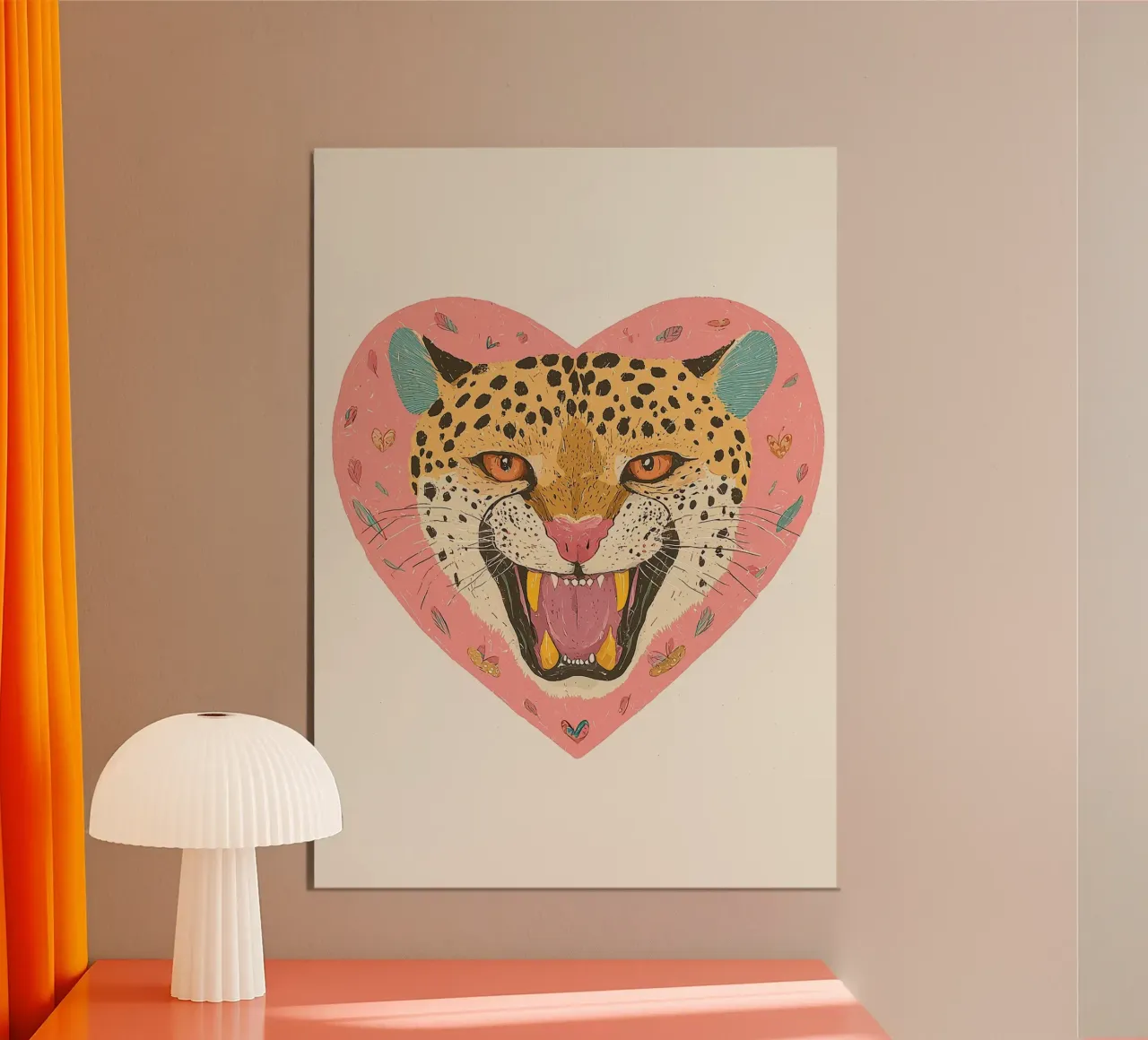 Trendy Print, Wildlife Leopard, Heart Print, Modern Wall Art poster with plastic frame by Boheme