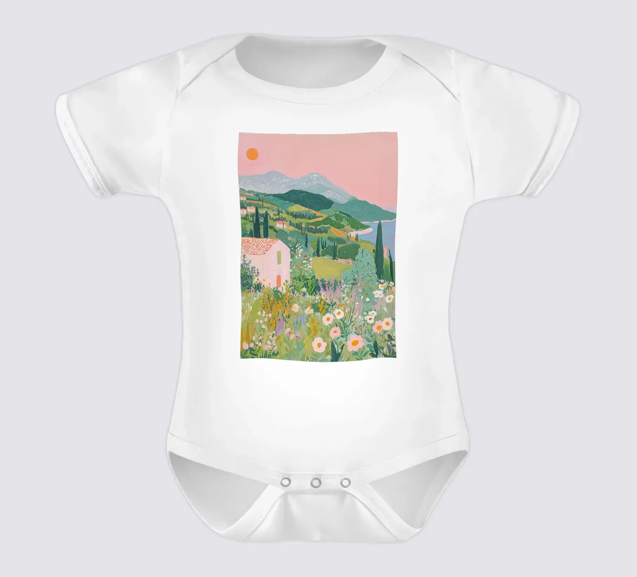 Pastel Abstract Landscape Wall Art, Modern Print short-sleeve baby romper by Boheme