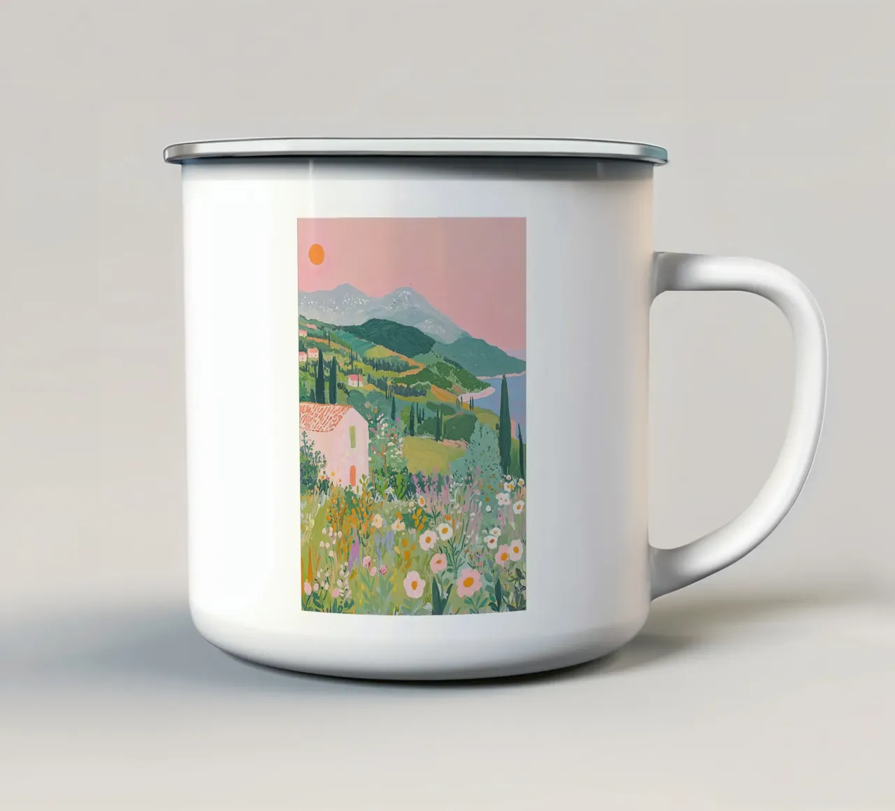 Pastel Abstract Landschap Muurkunst, Moderne Print emaille mok van Boheme