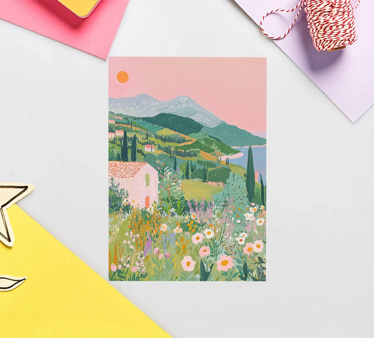 Pastel Abstract Landscape Wall Art, Modern Print sticker by Boheme
