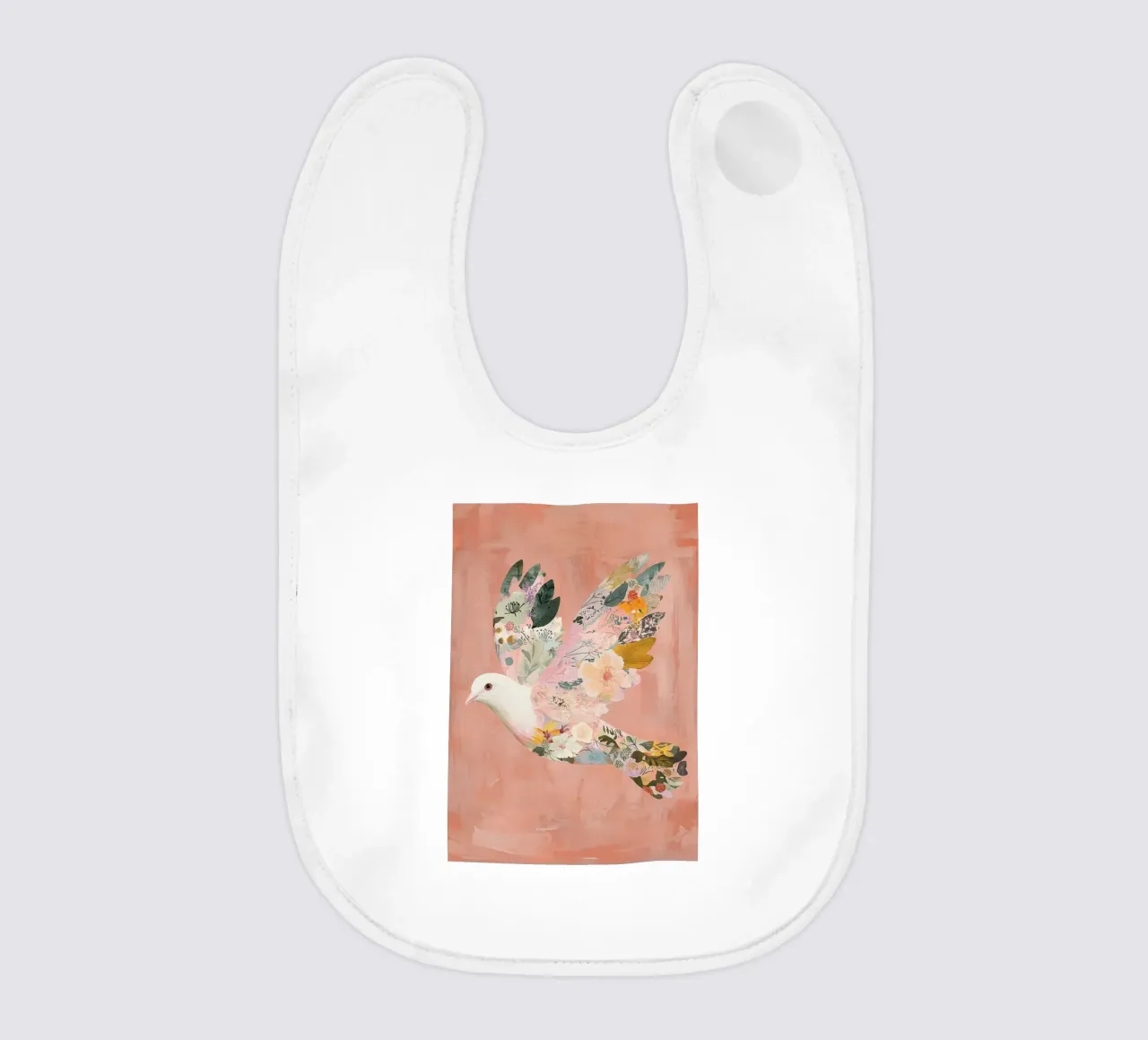 Floral Abstract Dove Poster, Pastel Wall Art, Birth Print baby bib by Boheme