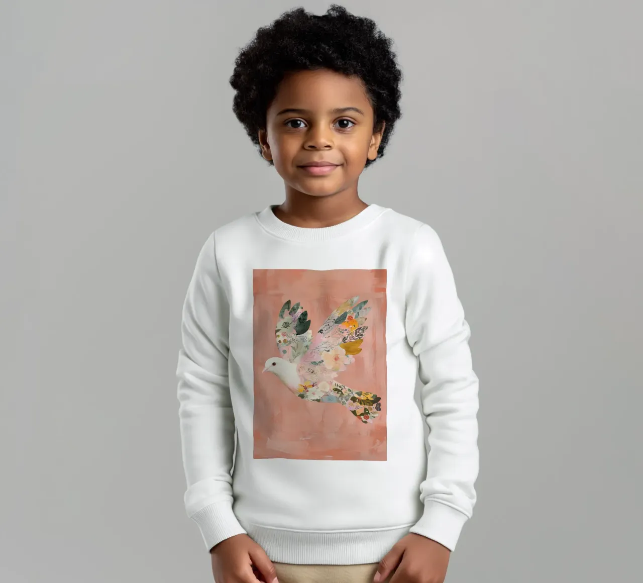 Floral Abstract Dove Poster, Pastel Wall Art, Birth Print kids sweatshirt by Boheme
