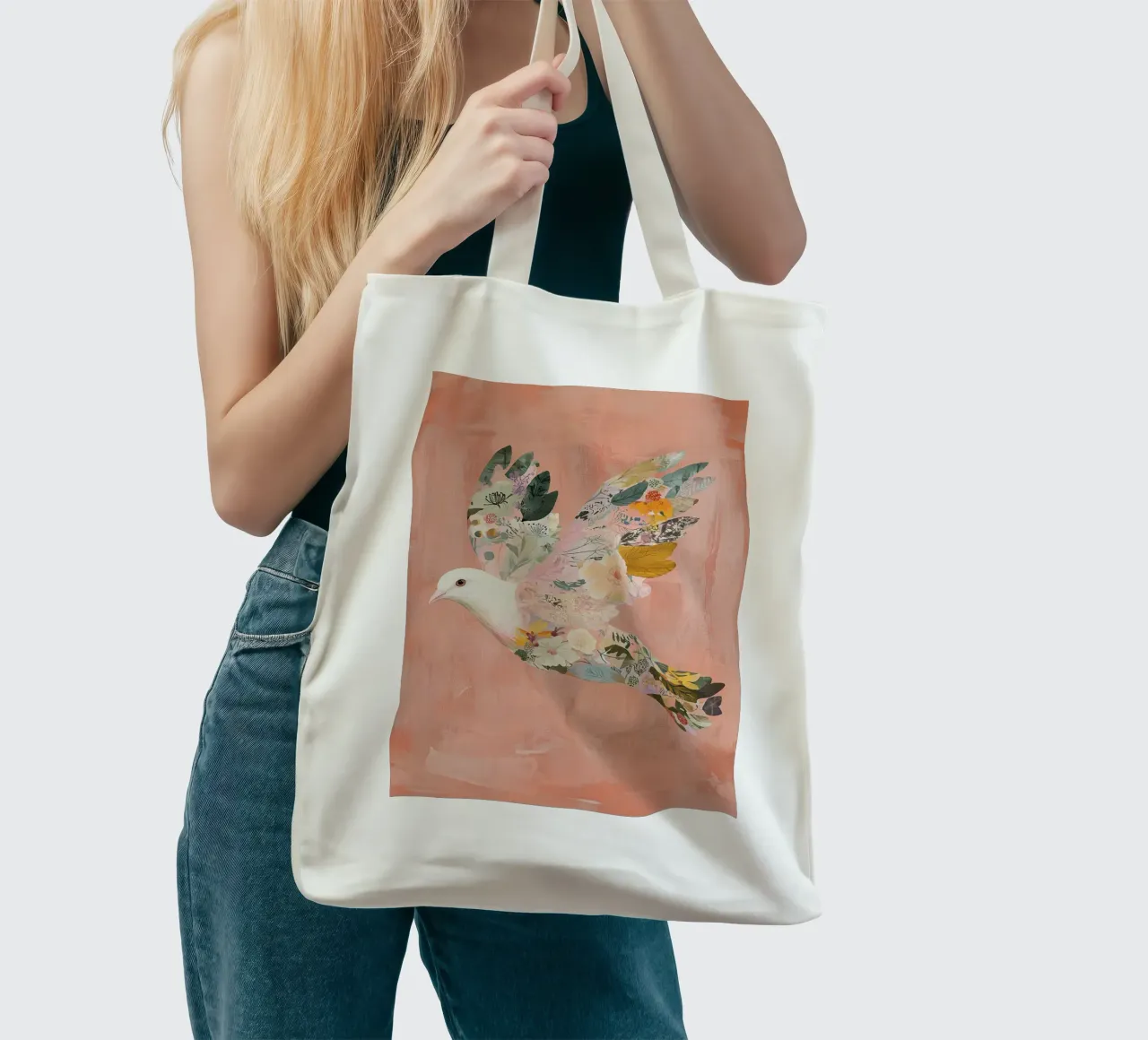 Floral Abstract Dove Poster, Pastel Wall Art, Birth Print tote bag by Boheme